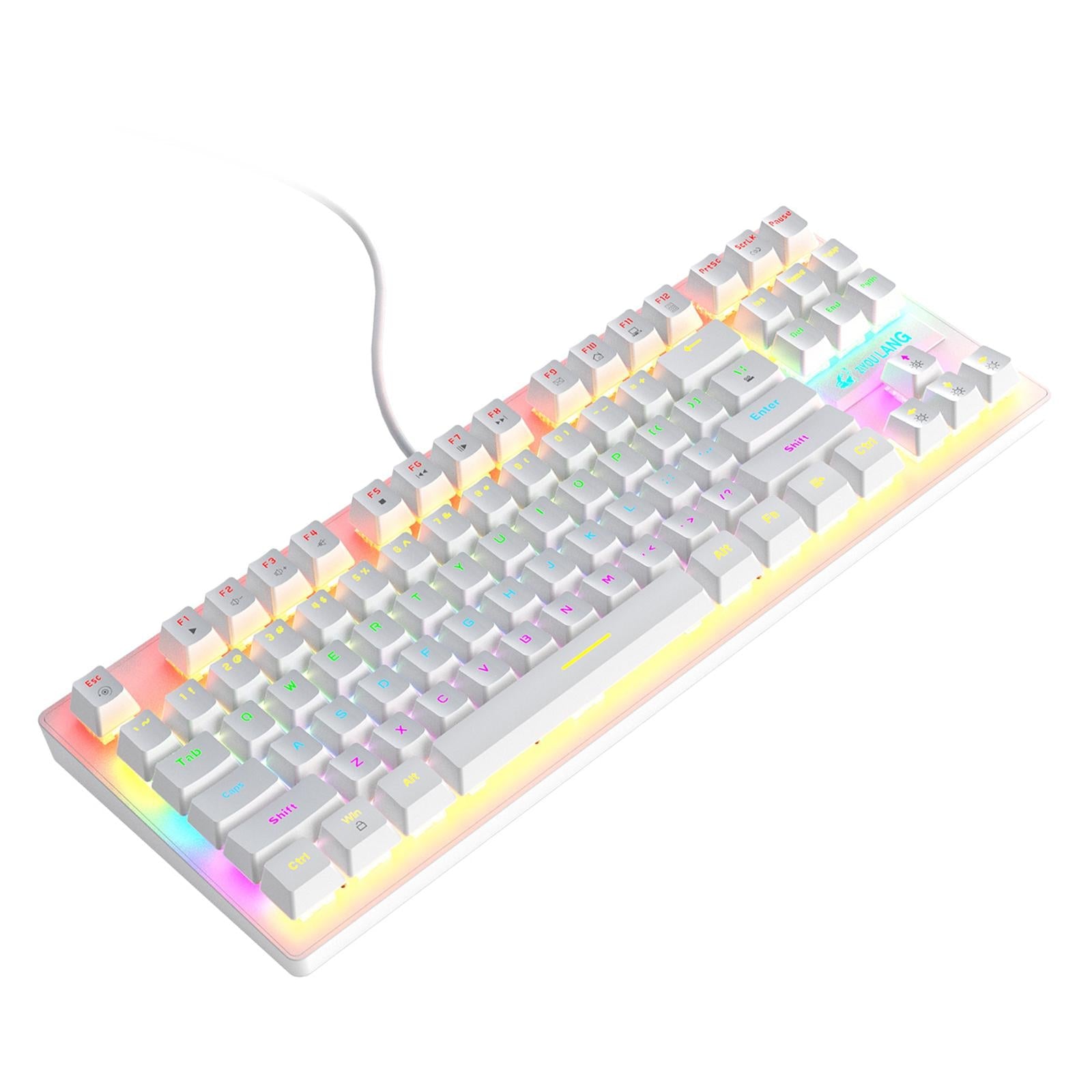 Wired Mechanical Gaming Keyboard Rainbow Backlit Windows Gamer 87 keys white