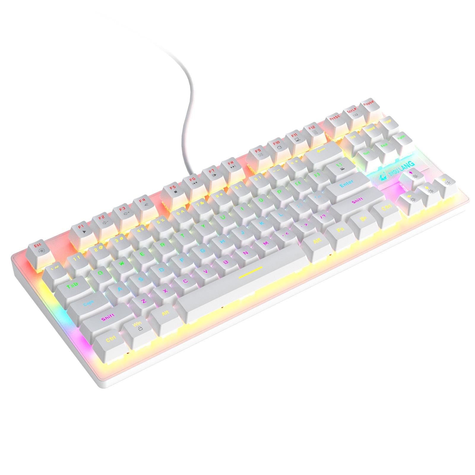 Wired Mechanical Gaming Keyboard Rainbow Backlit Windows Gamer 87 keys white