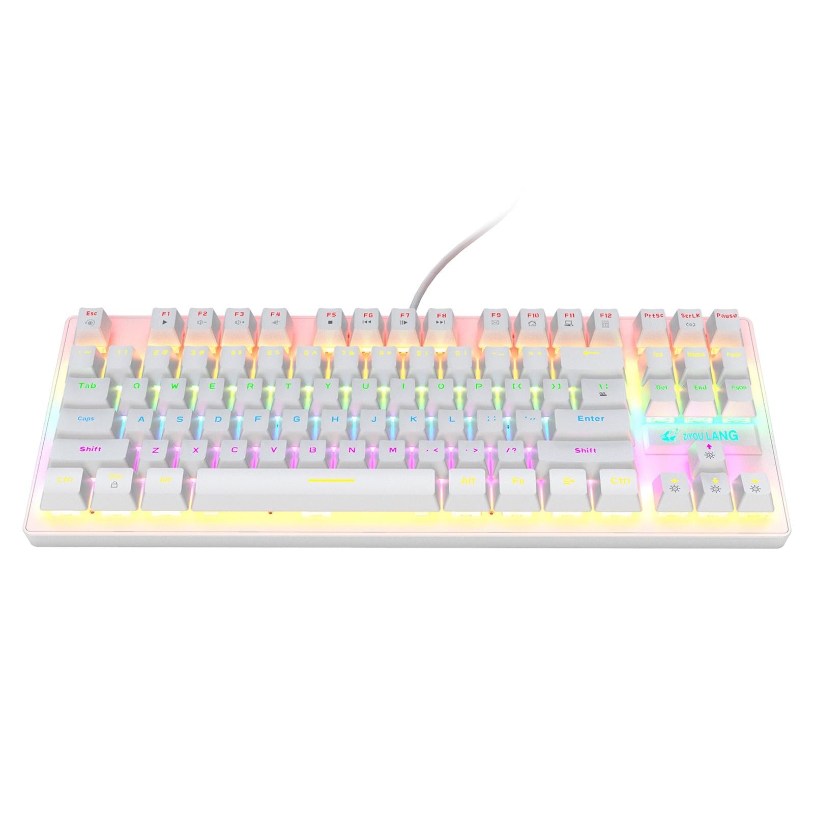 Wired Mechanical Gaming Keyboard Rainbow Backlit Windows Gamer 87 keys white