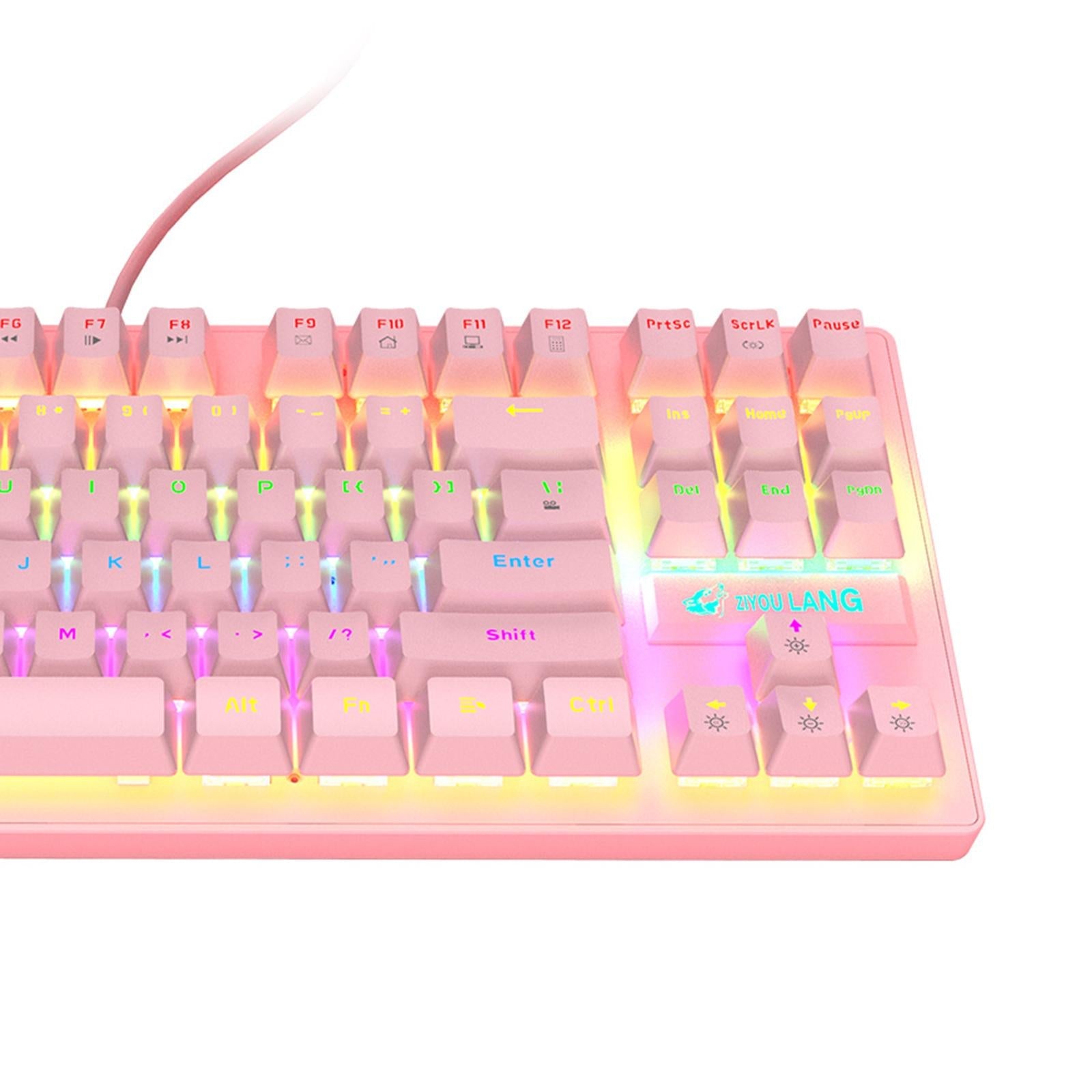 Wired Mechanical Gaming Keyboard Rainbow Backlit Windows Gamer 87 keys pink