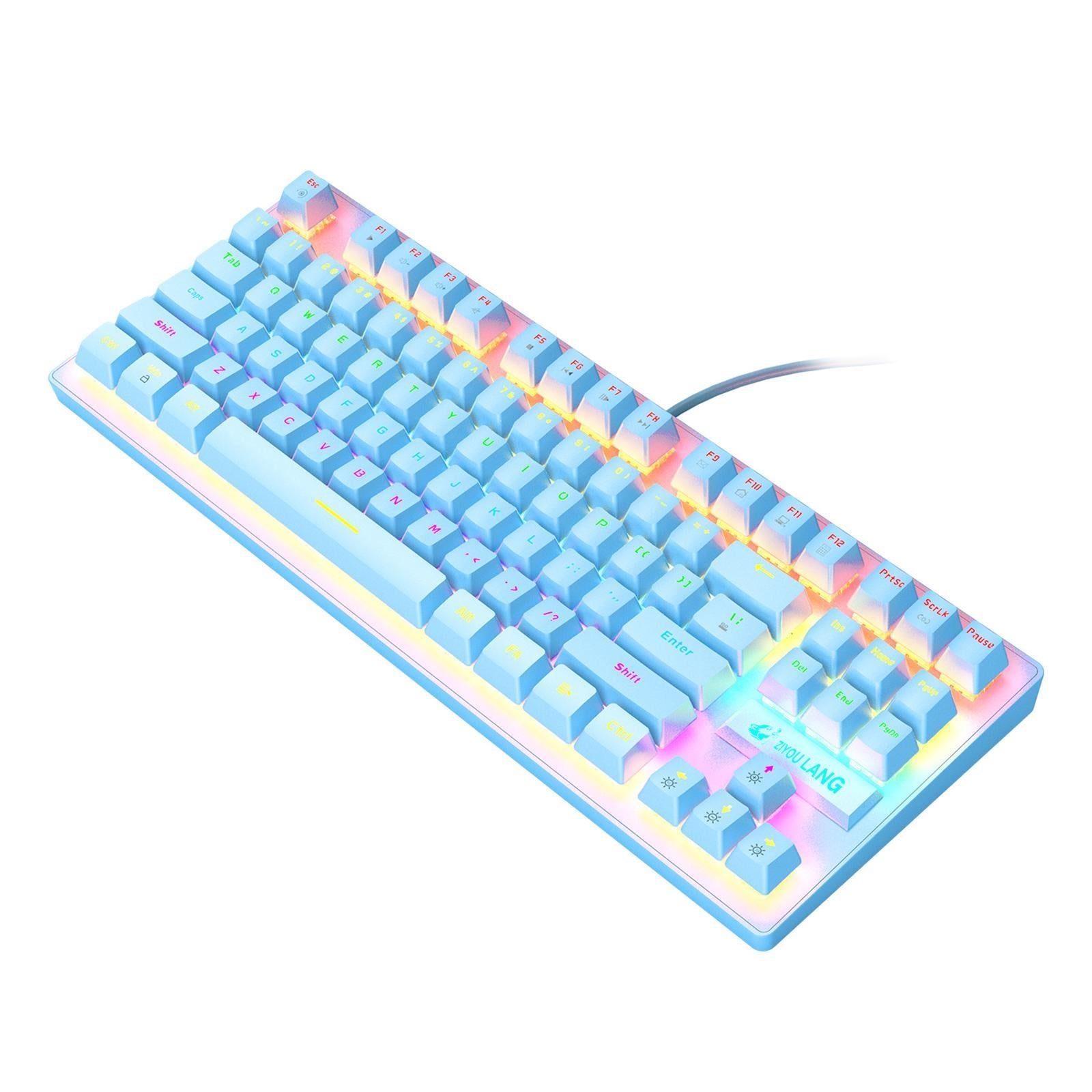 Wired Mechanical Gaming Keyboard Rainbow Backlit Windows Gamer 87 keys blue