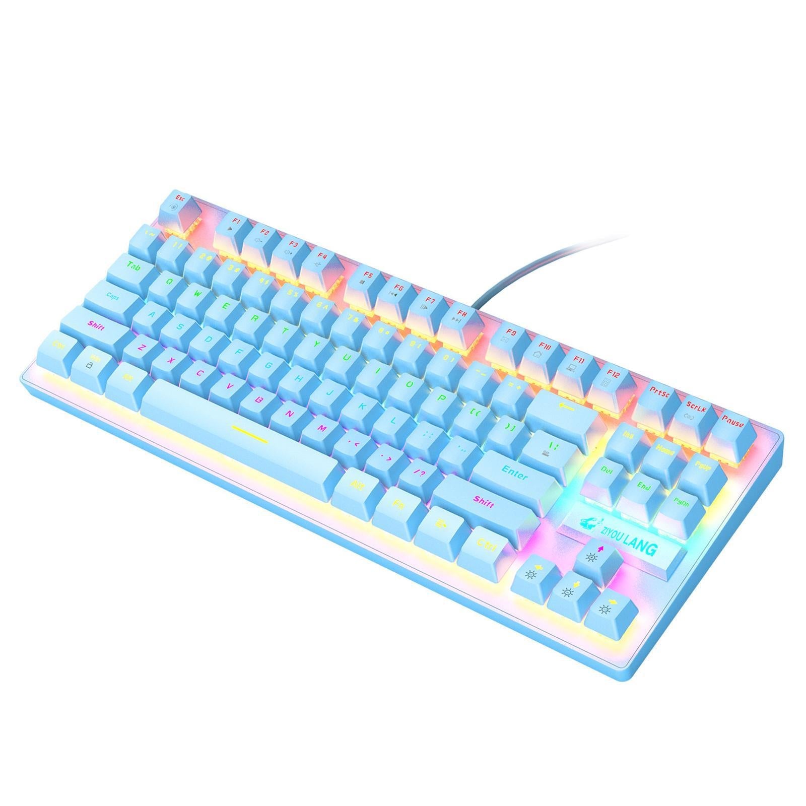 Wired Mechanical Gaming Keyboard Rainbow Backlit Windows Gamer 87 keys blue