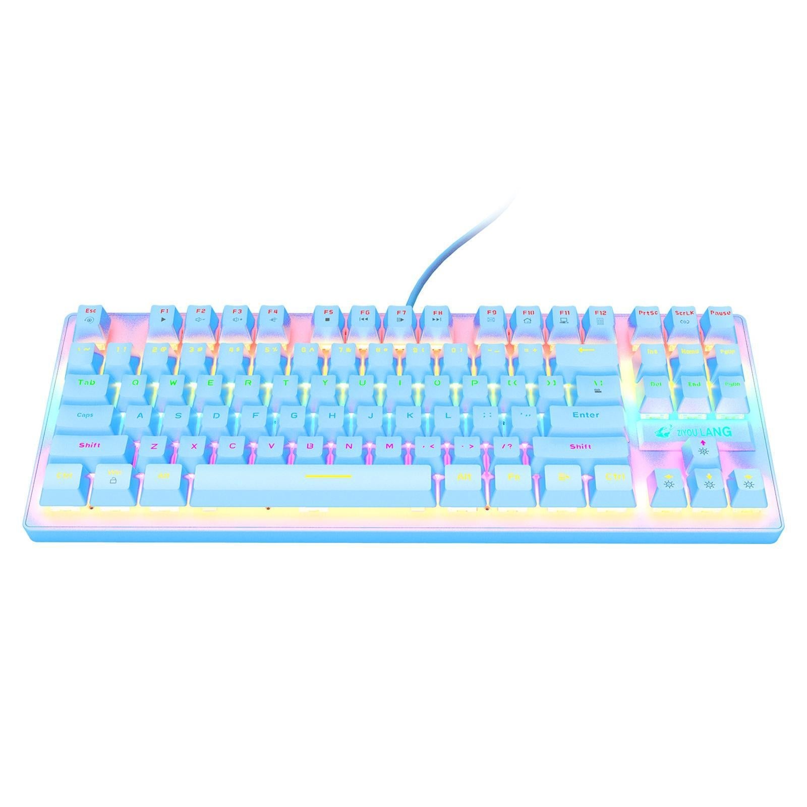 Wired Mechanical Gaming Keyboard Rainbow Backlit Windows Gamer 87 keys blue