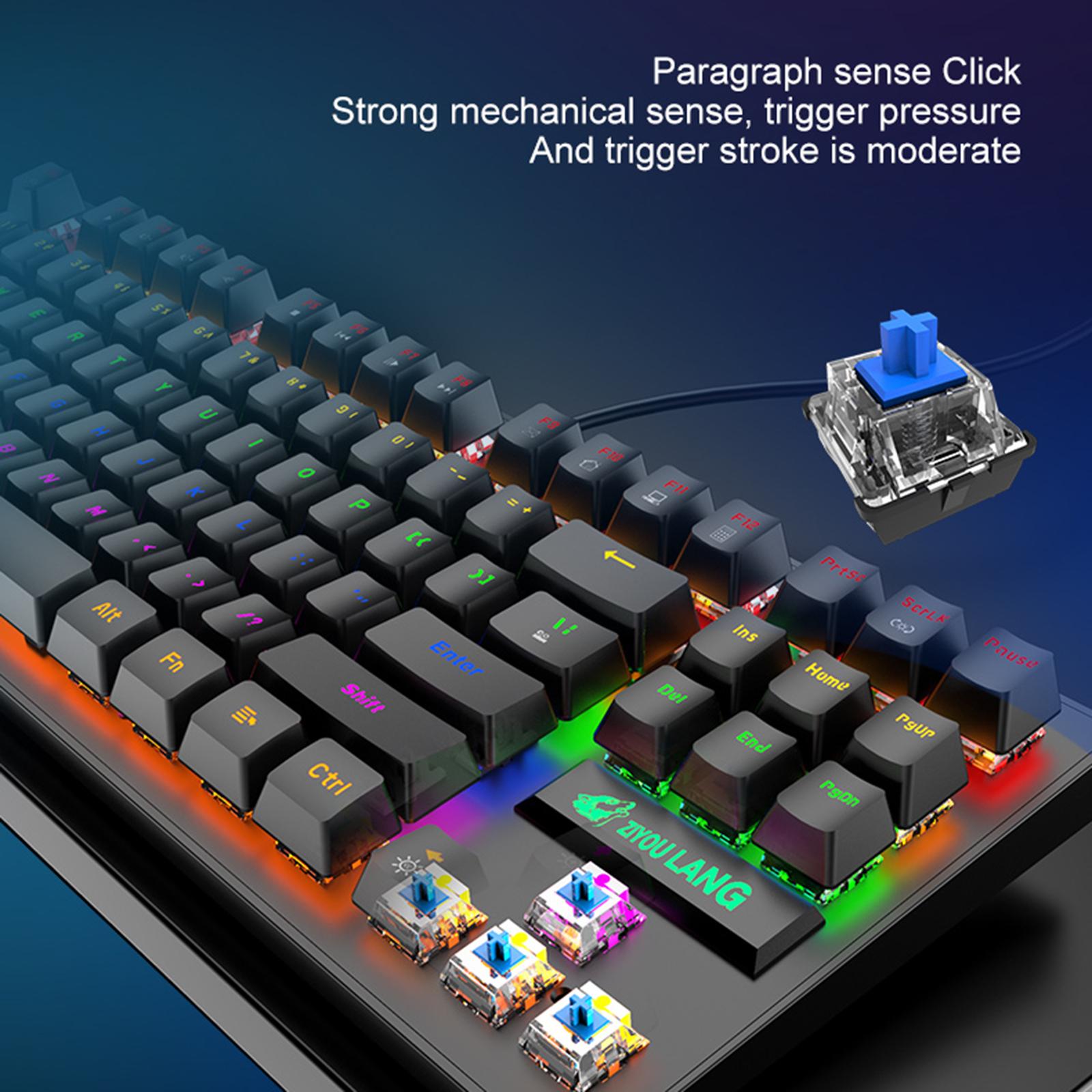 Wired Mechanical Gaming Keyboard Rainbow Backlit Windows Gamer 88 keys black