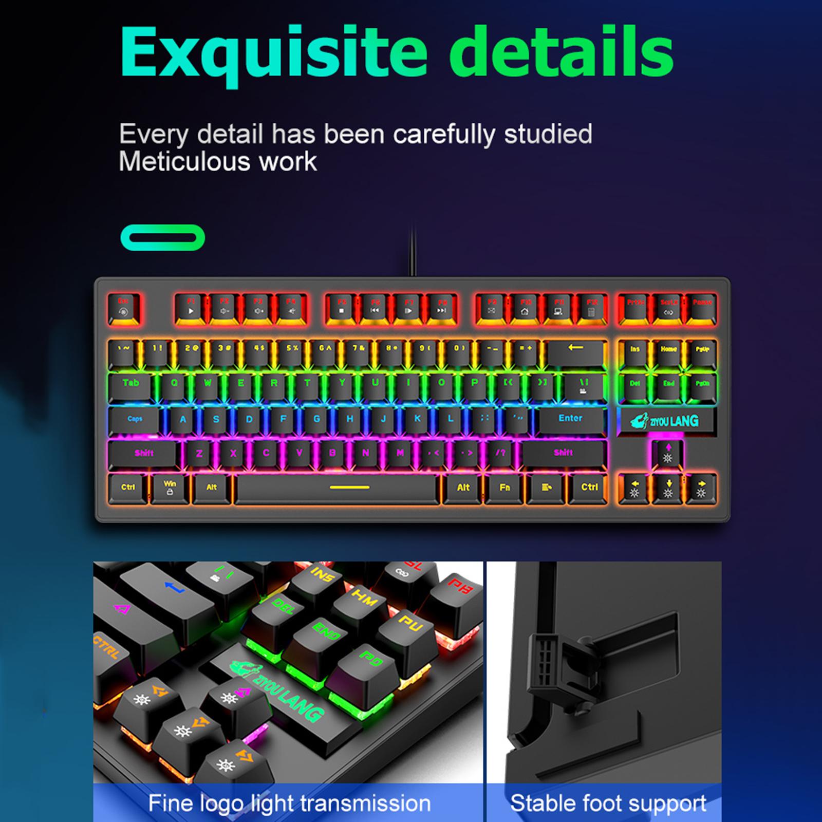 Wired Mechanical Gaming Keyboard Rainbow Backlit Windows Gamer 88 keys black