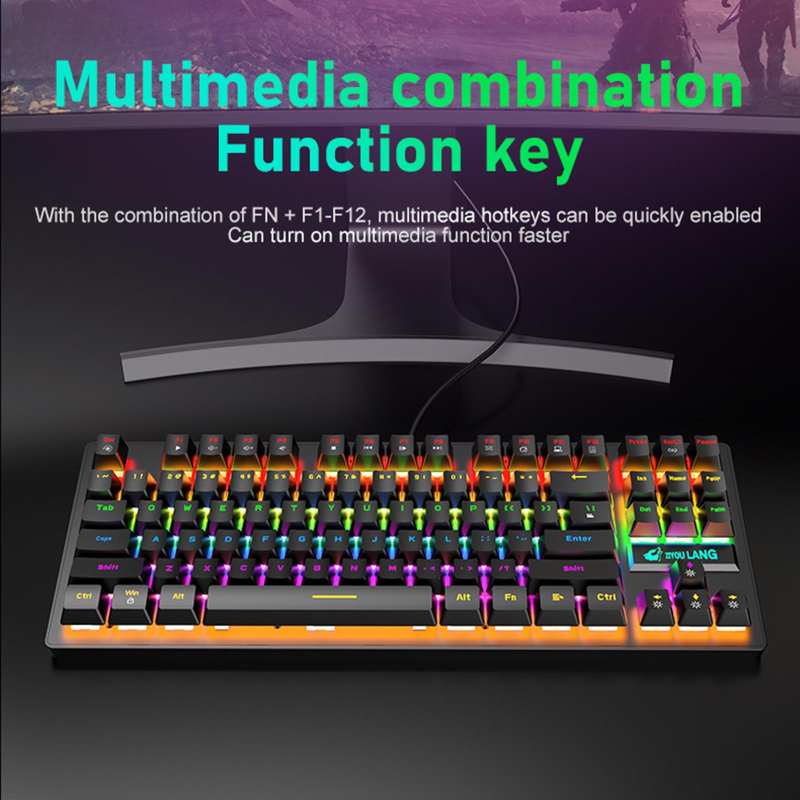 Wired Mechanical Gaming Keyboard Rainbow Backlit Windows Gamer 88 keys black