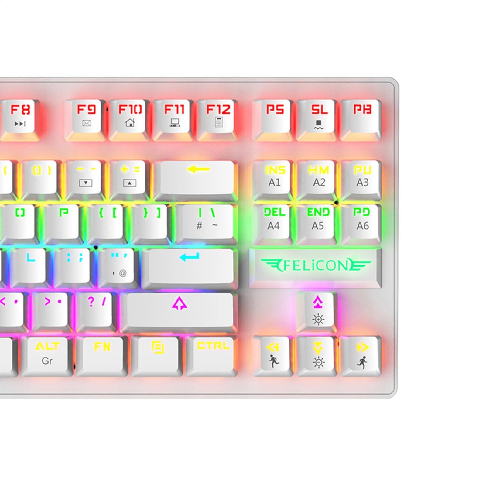 Wired Mechanical Gaming Keyboard Rainbow Backlit Windows Gamer 88 keys white