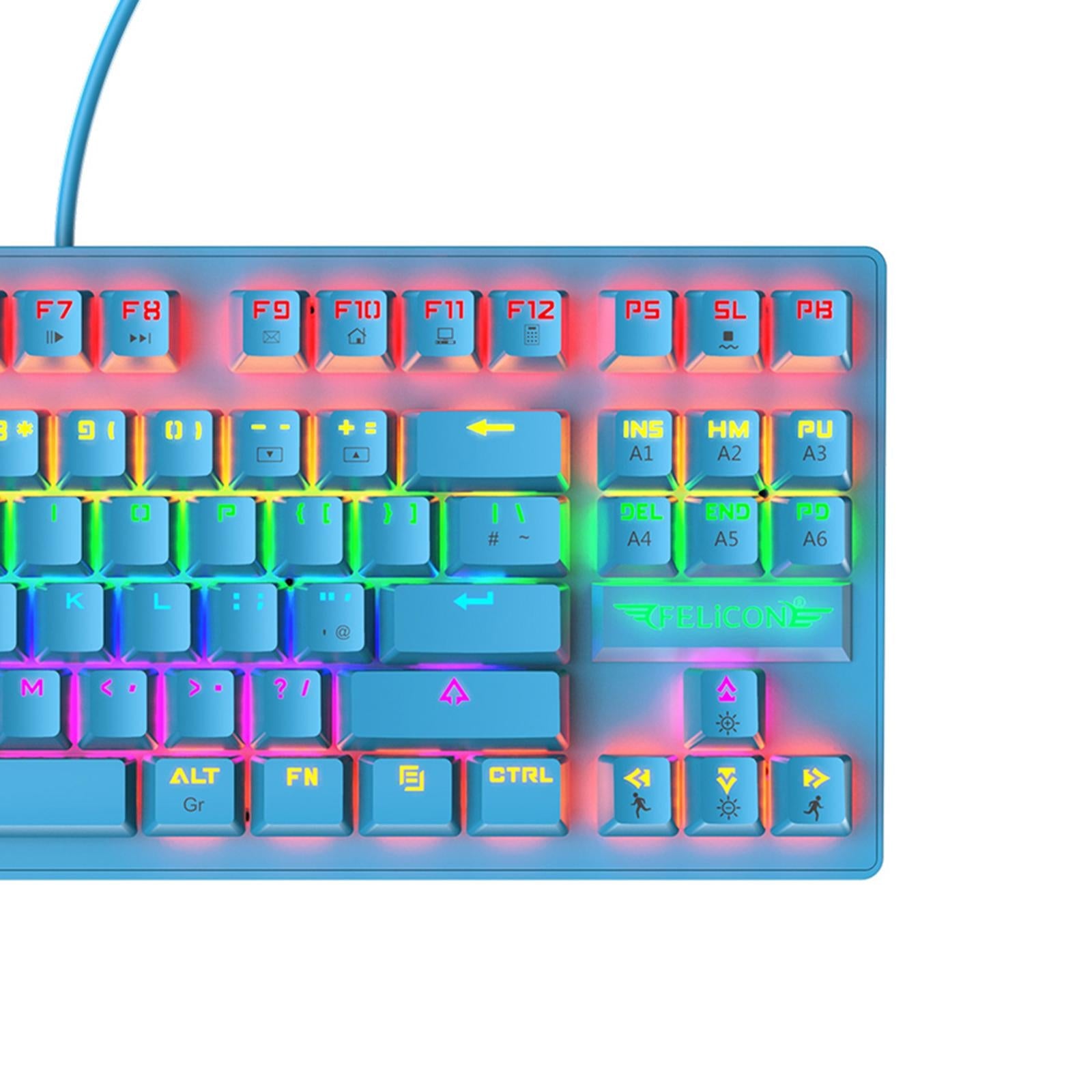 Wired Mechanical Gaming Keyboard Rainbow Backlit Windows Gamer 88 keys blue