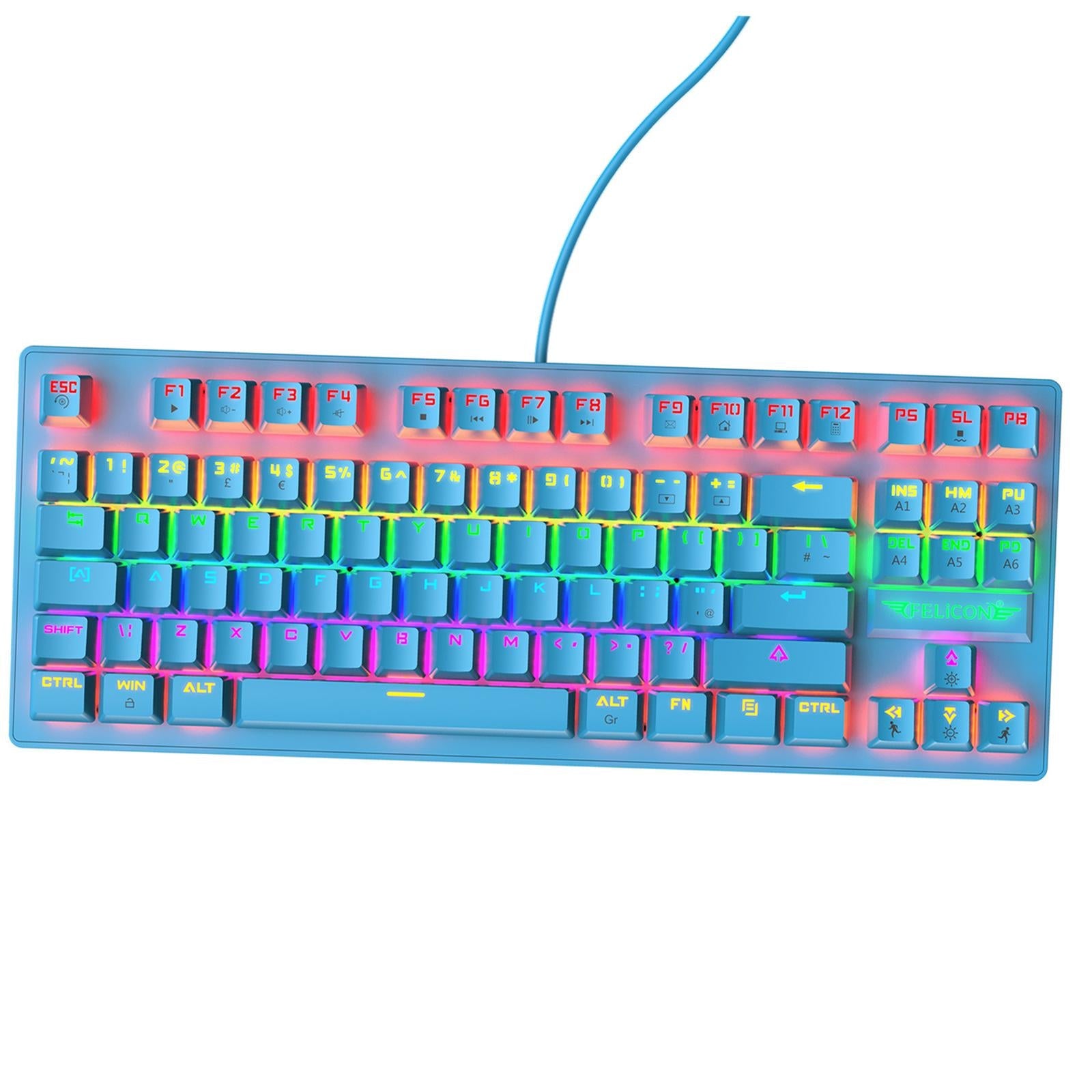 Wired Mechanical Gaming Keyboard Rainbow Backlit Windows Gamer 88 keys blue