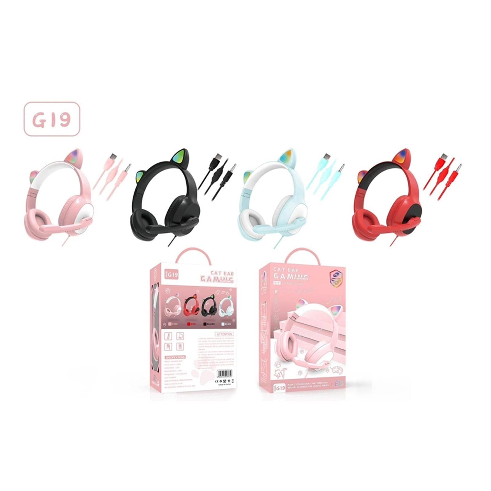 USB Cat Ear Wired Headset for PC Games Laptop TV Smartphones  pink