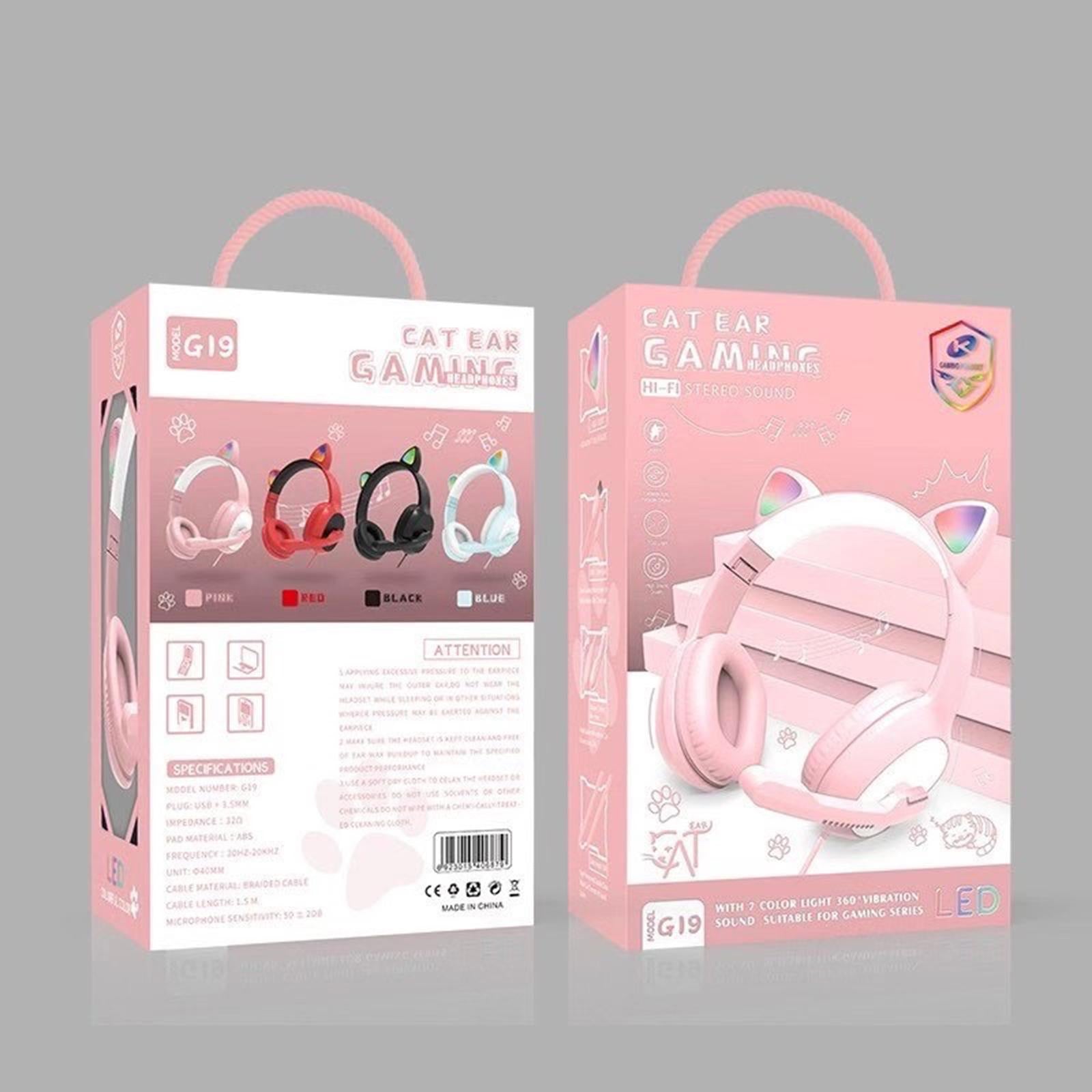 USB Cat Ear Wired Headset for PC Games Laptop TV Smartphones  pink