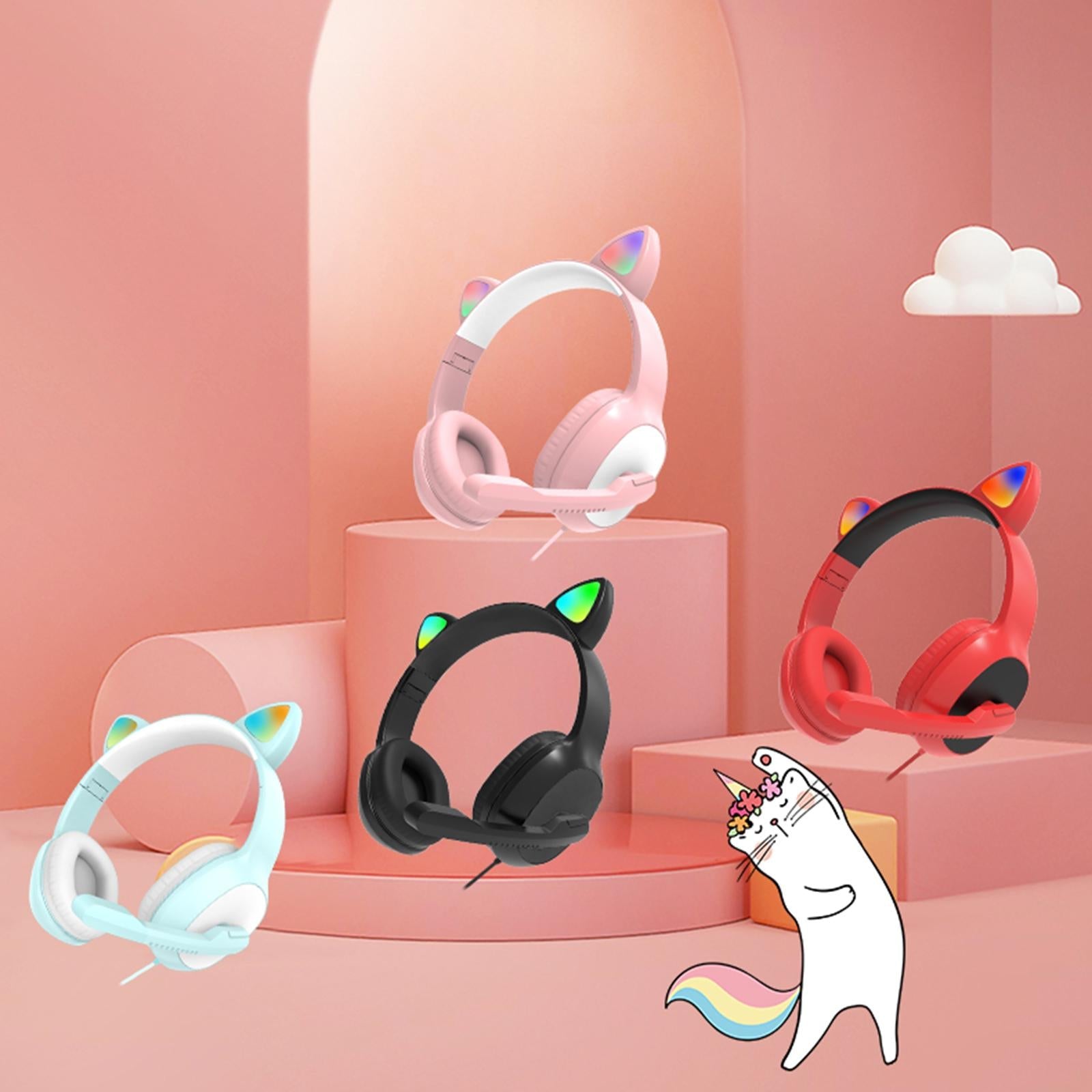 USB Cat Ear Wired Headset for PC Games Laptop TV Smartphones  pink