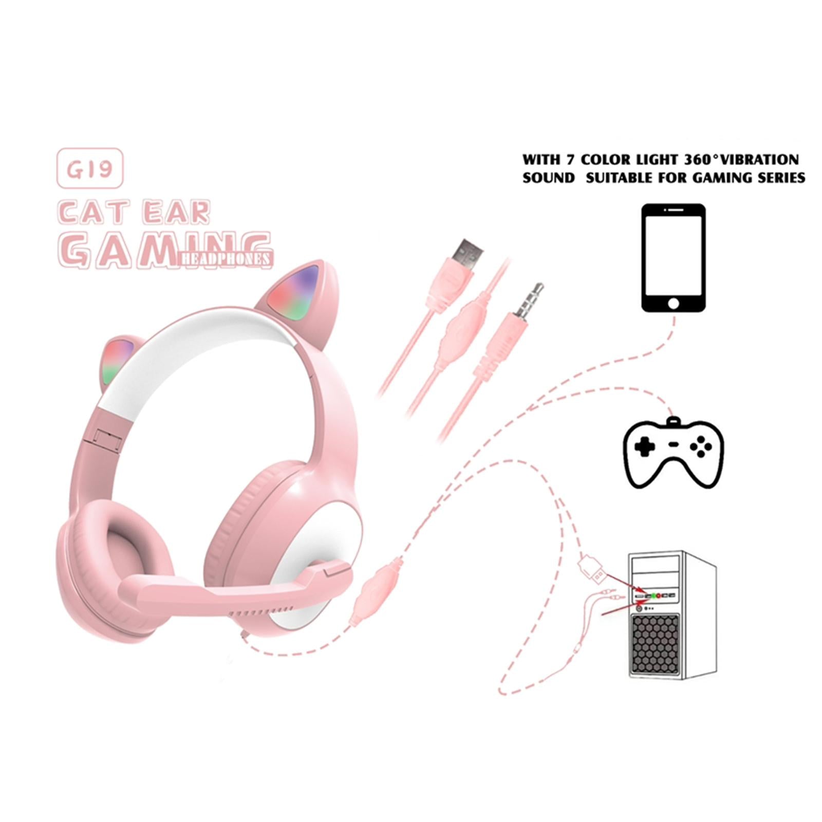 USB Cat Ear Wired Headset for PC Games Laptop TV Smartphones  pink