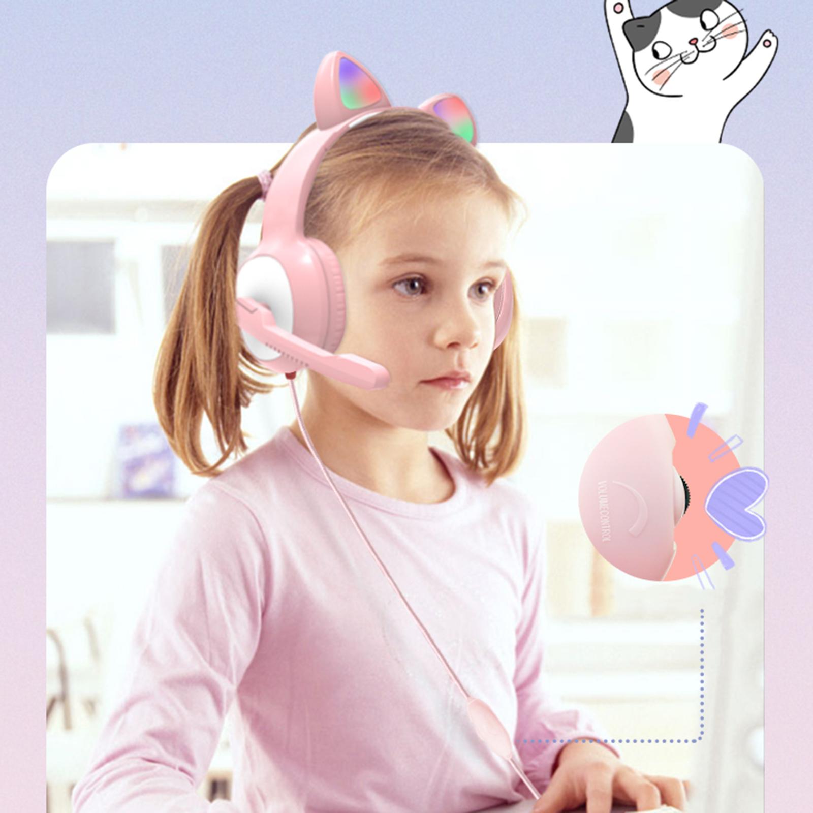 USB Cat Ear Wired Headset for PC Games Laptop TV Smartphones  pink