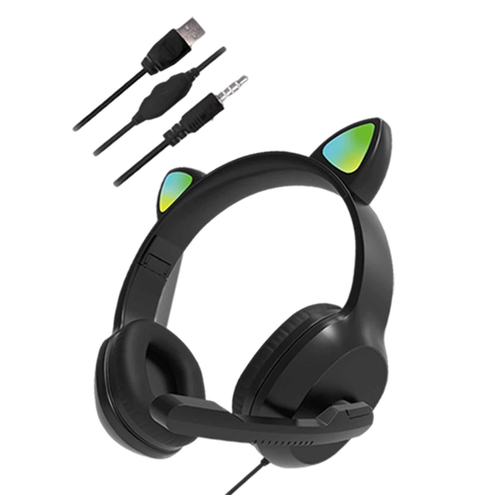 USB Cat Ear Wired Headset for PC Games Laptop TV Smartphones  black