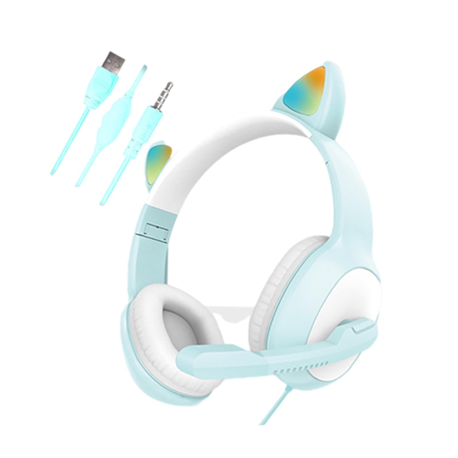 USB Cat Ear Wired Headset for PC Games Laptop TV Smartphones  blue