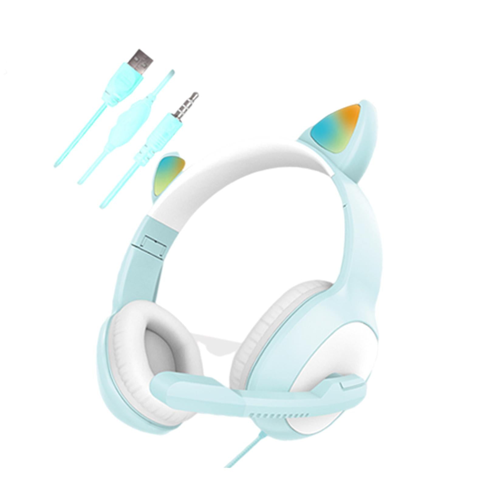 USB Cat Ear Wired Headset for PC Games Laptop TV Smartphones  blue