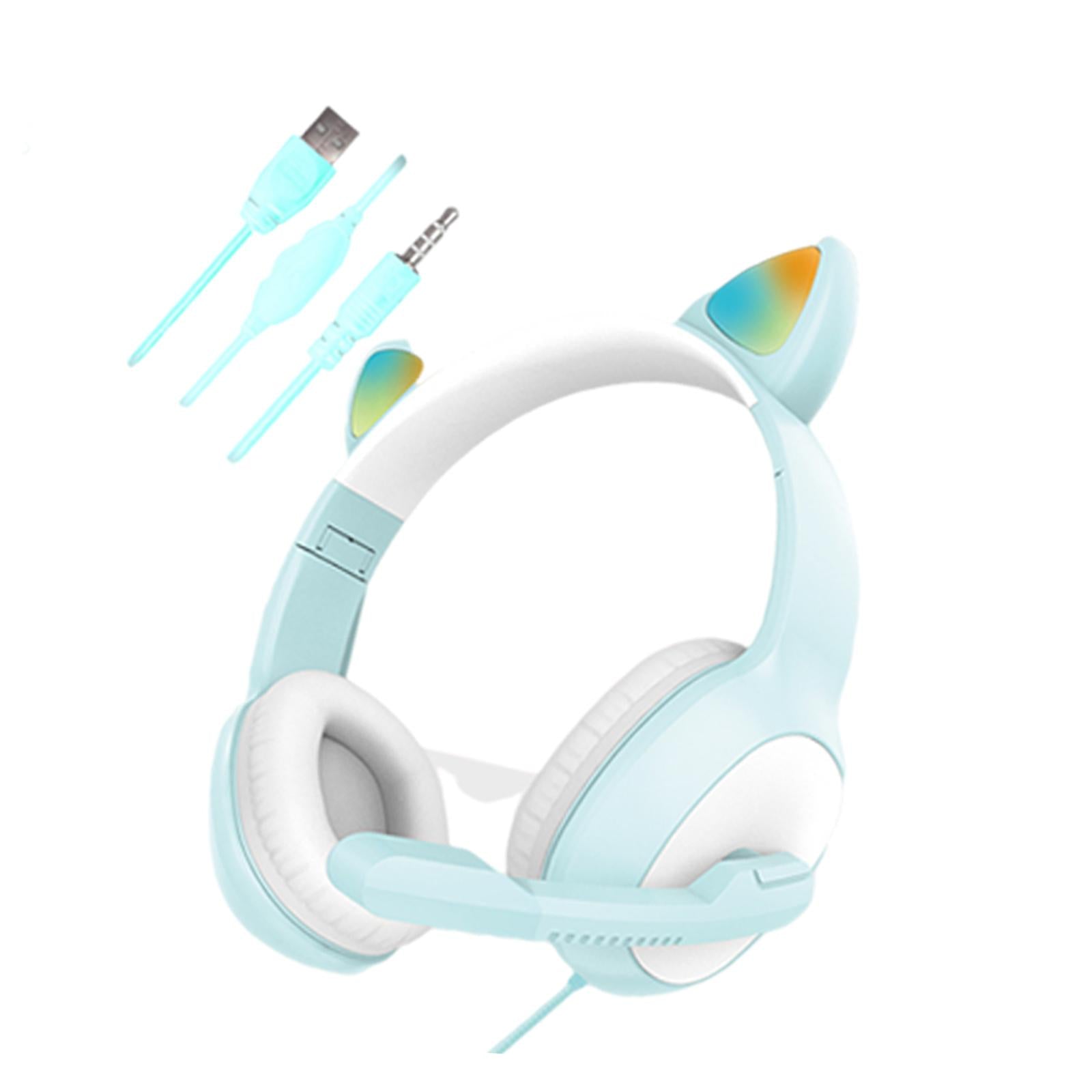 USB Cat Ear Wired Headset for PC Games Laptop TV Smartphones  blue