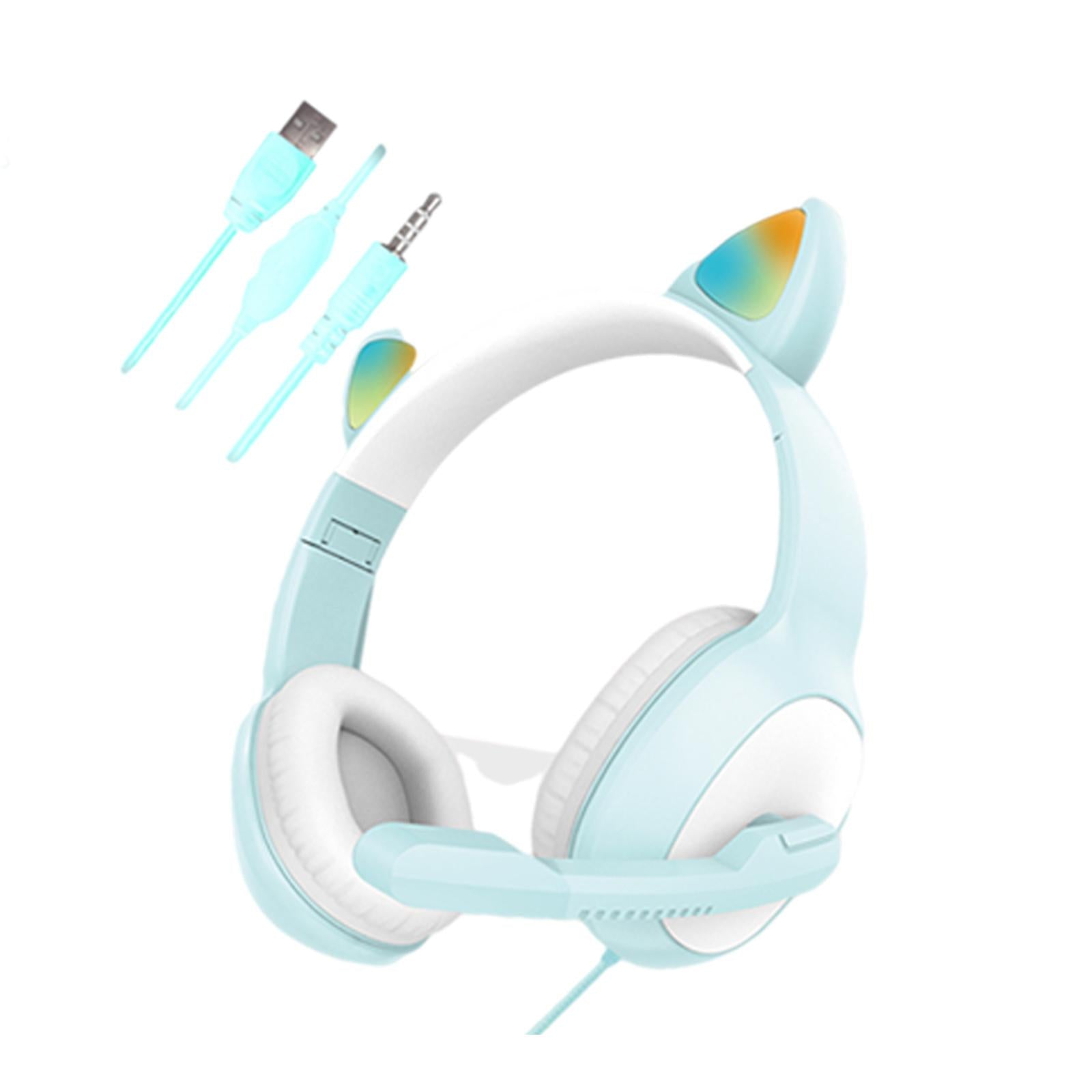 USB Cat Ear Wired Headset for PC Games Laptop TV Smartphones  blue