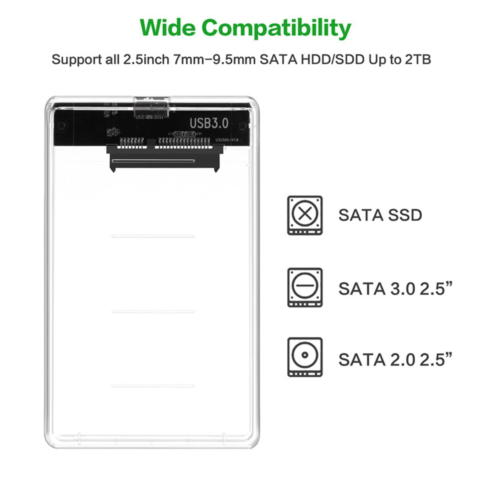 Transparent 2.5 inch External HDD SDD Hard Drive Enclosure Case Up to 2TB