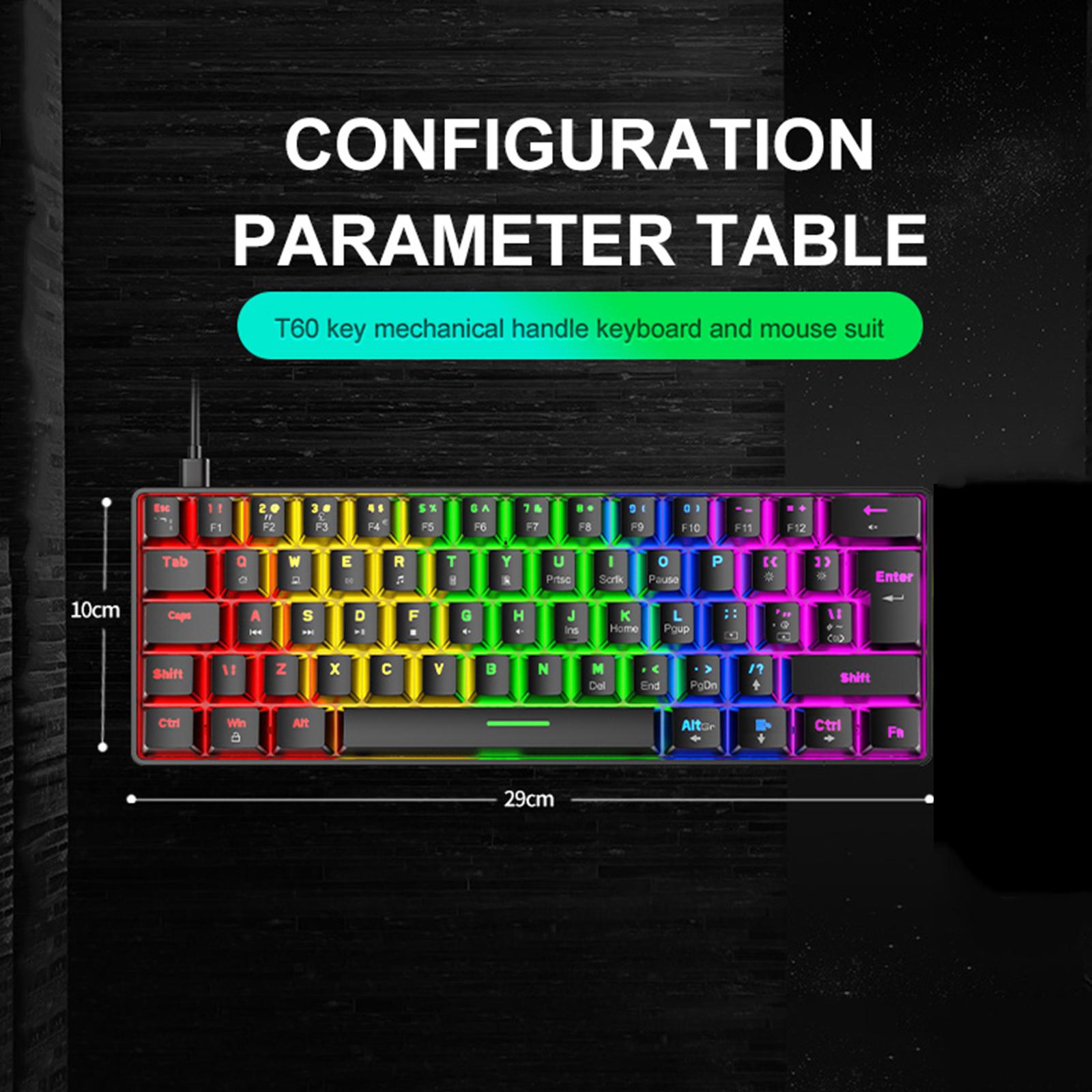 Wired 62Keys Mechanical Gaming Keyboard Backlit for Gaming Typing  black Blue switch