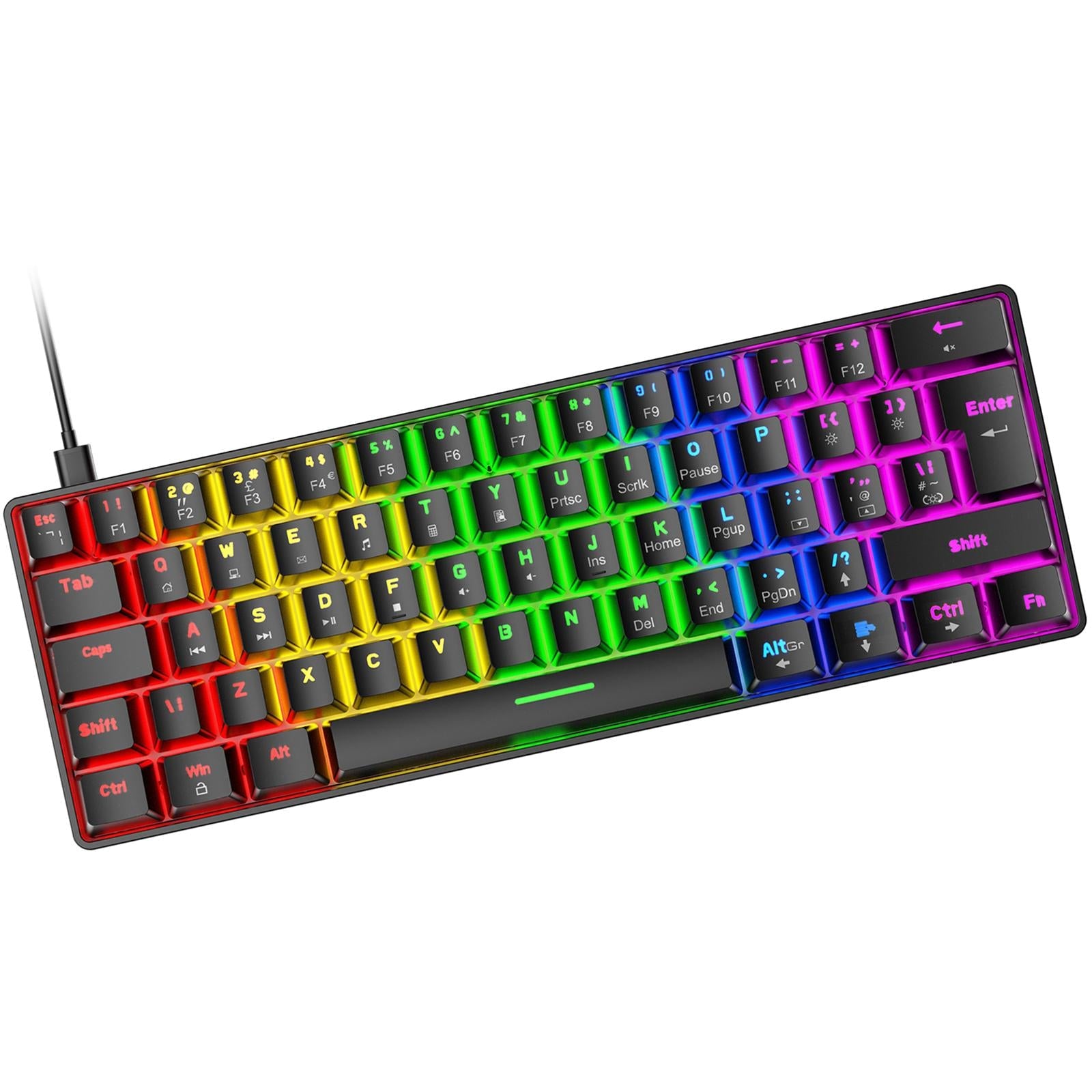 Wired 62Keys Mechanical Gaming Keyboard Backlit for Gaming Typing  black Red switch