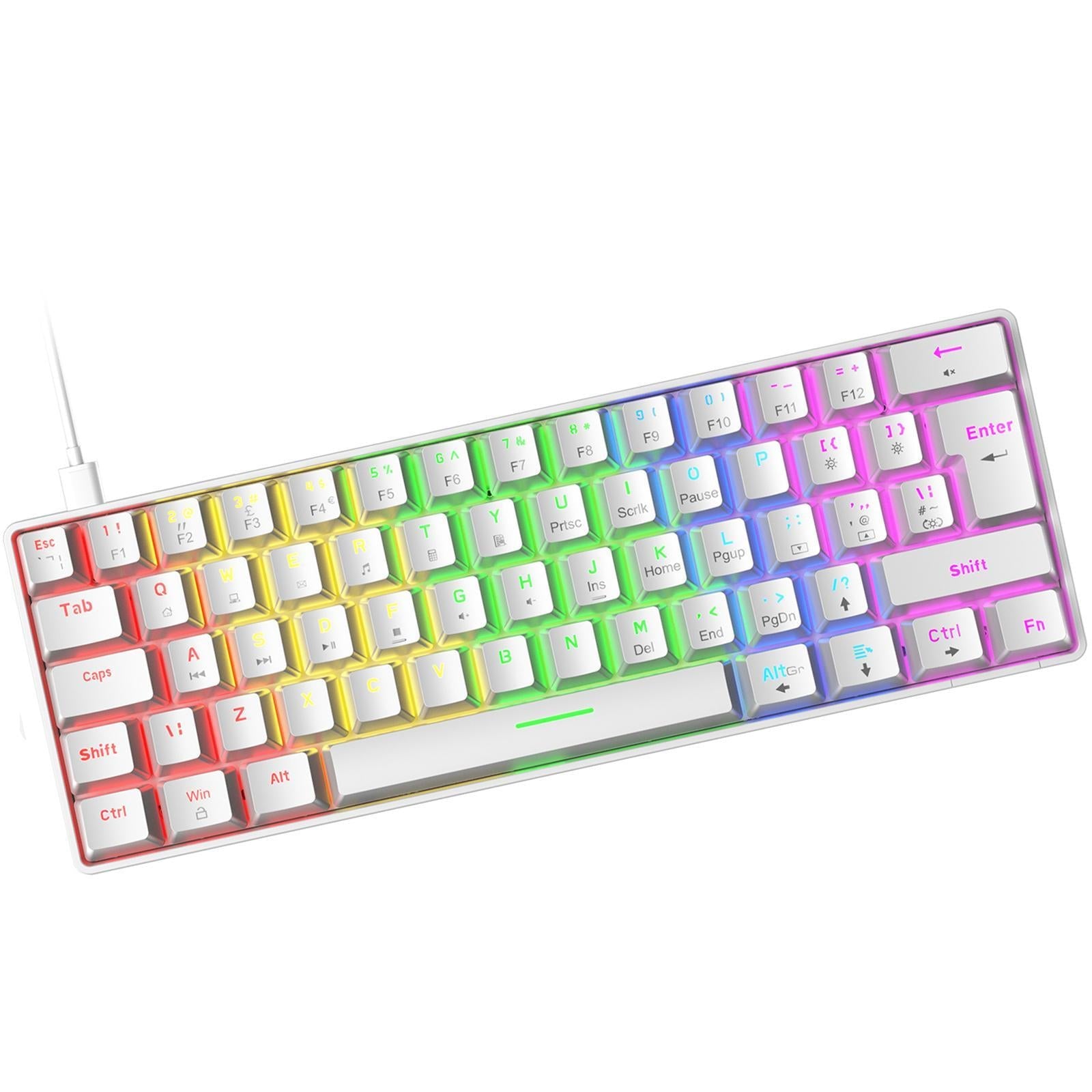 Wired 62Keys Mechanical Gaming Keyboard Backlit for Gaming Typing  white Blue switch