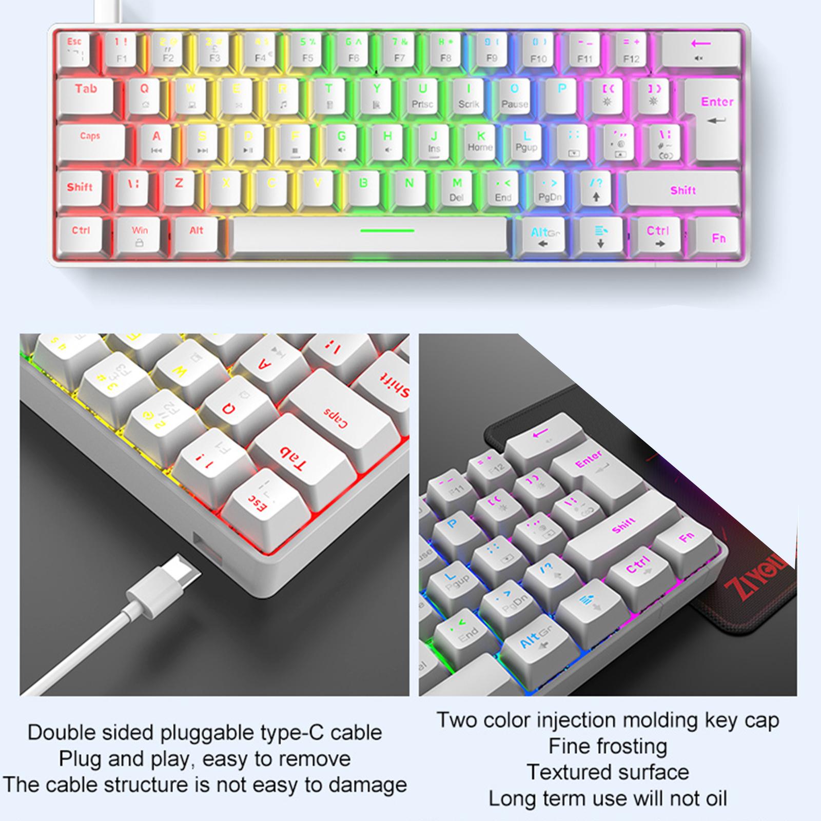 Wired 62Keys Mechanical Gaming Keyboard Backlit for Gaming Typing  white Red switch