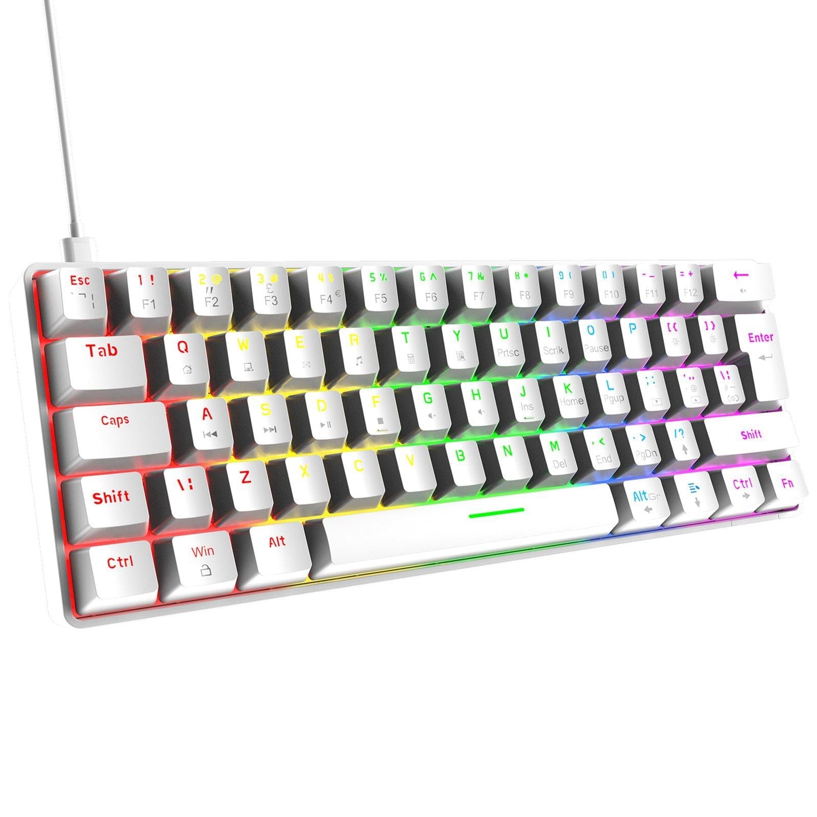 Wired 62Keys Mechanical Gaming Keyboard Backlit for Gaming Typing  white Red switch