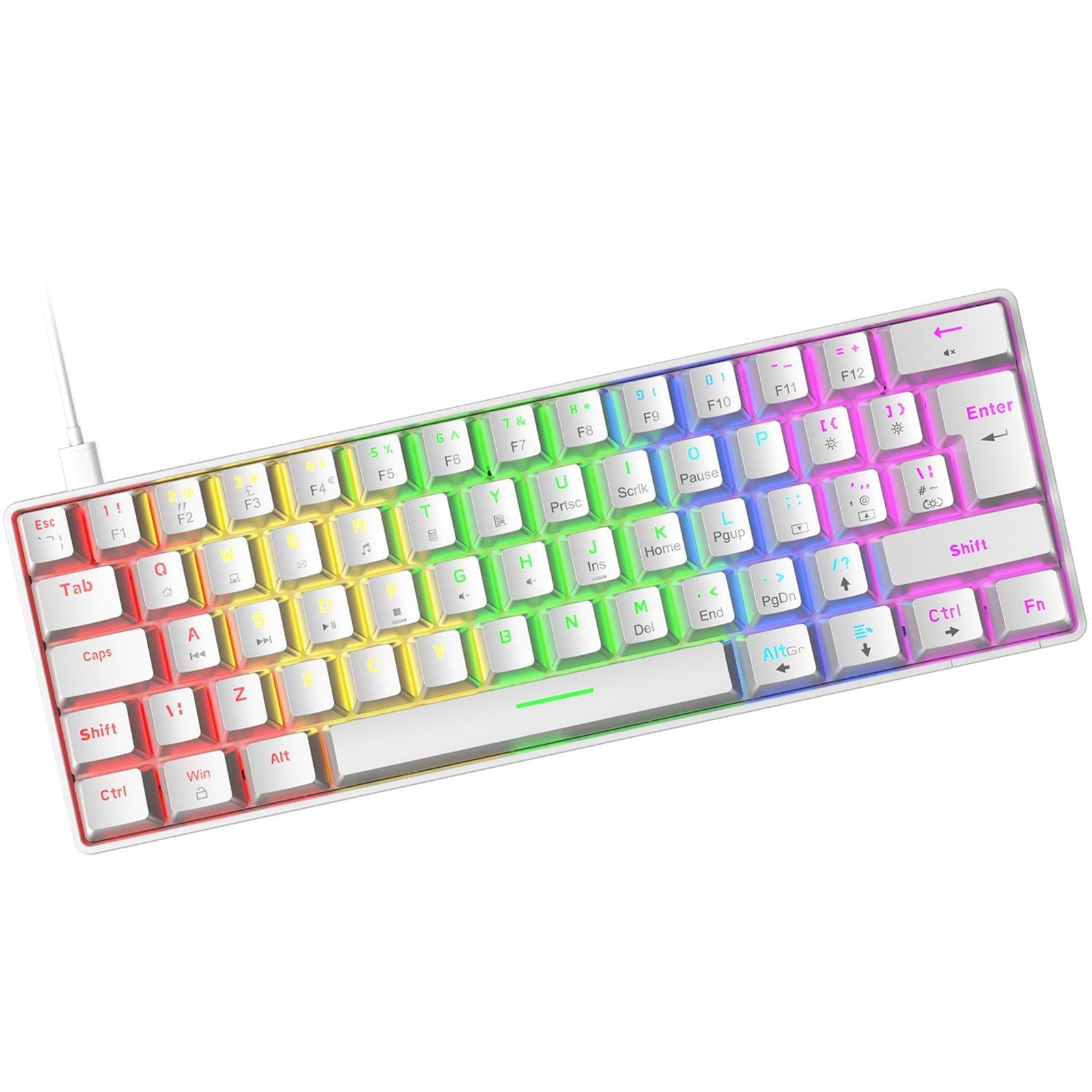 Wired 62Keys Mechanical Gaming Keyboard Backlit for Gaming Typing  white Red switch