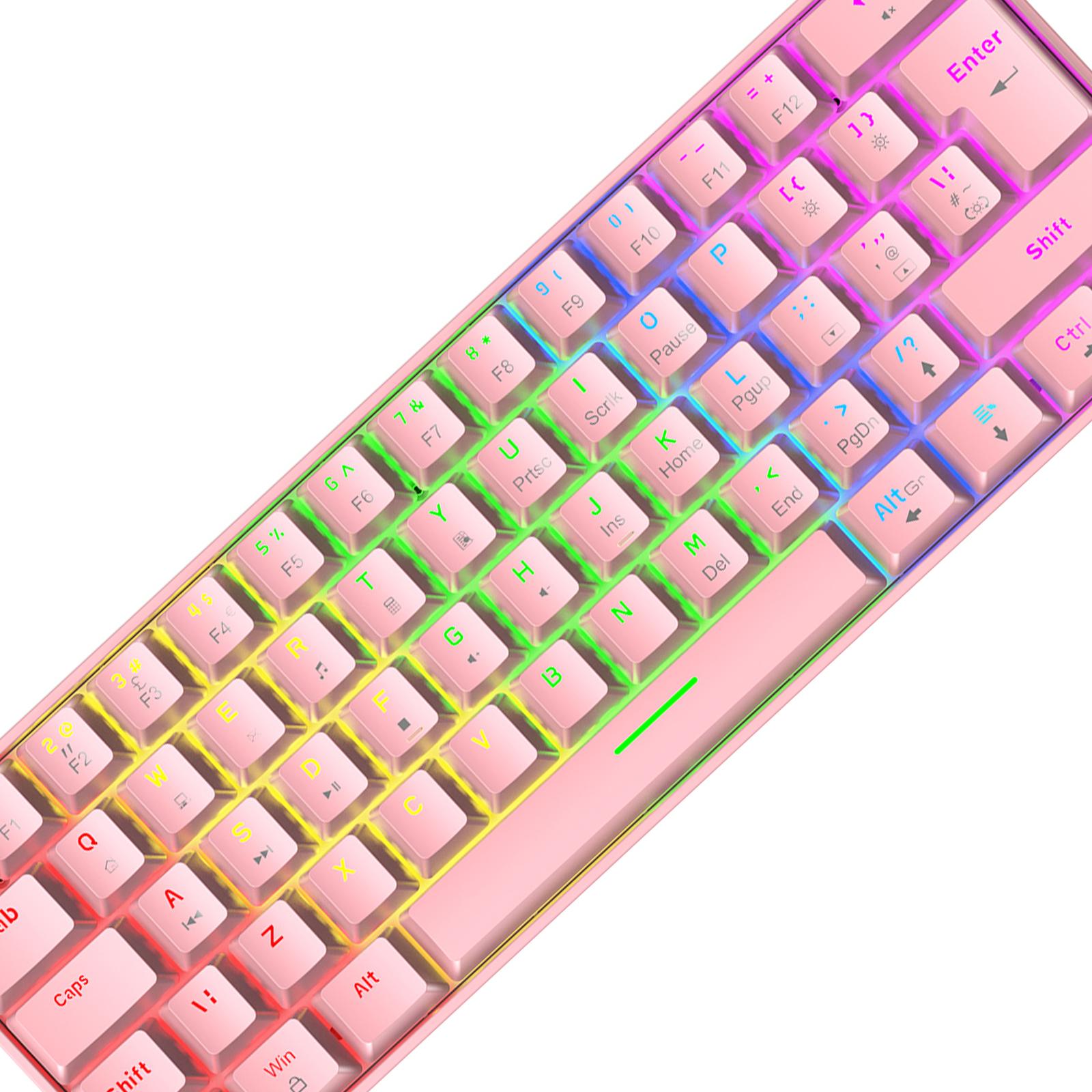 Wired 62Keys Mechanical Gaming Keyboard Backlit for Gaming Typing  pink Blue switch