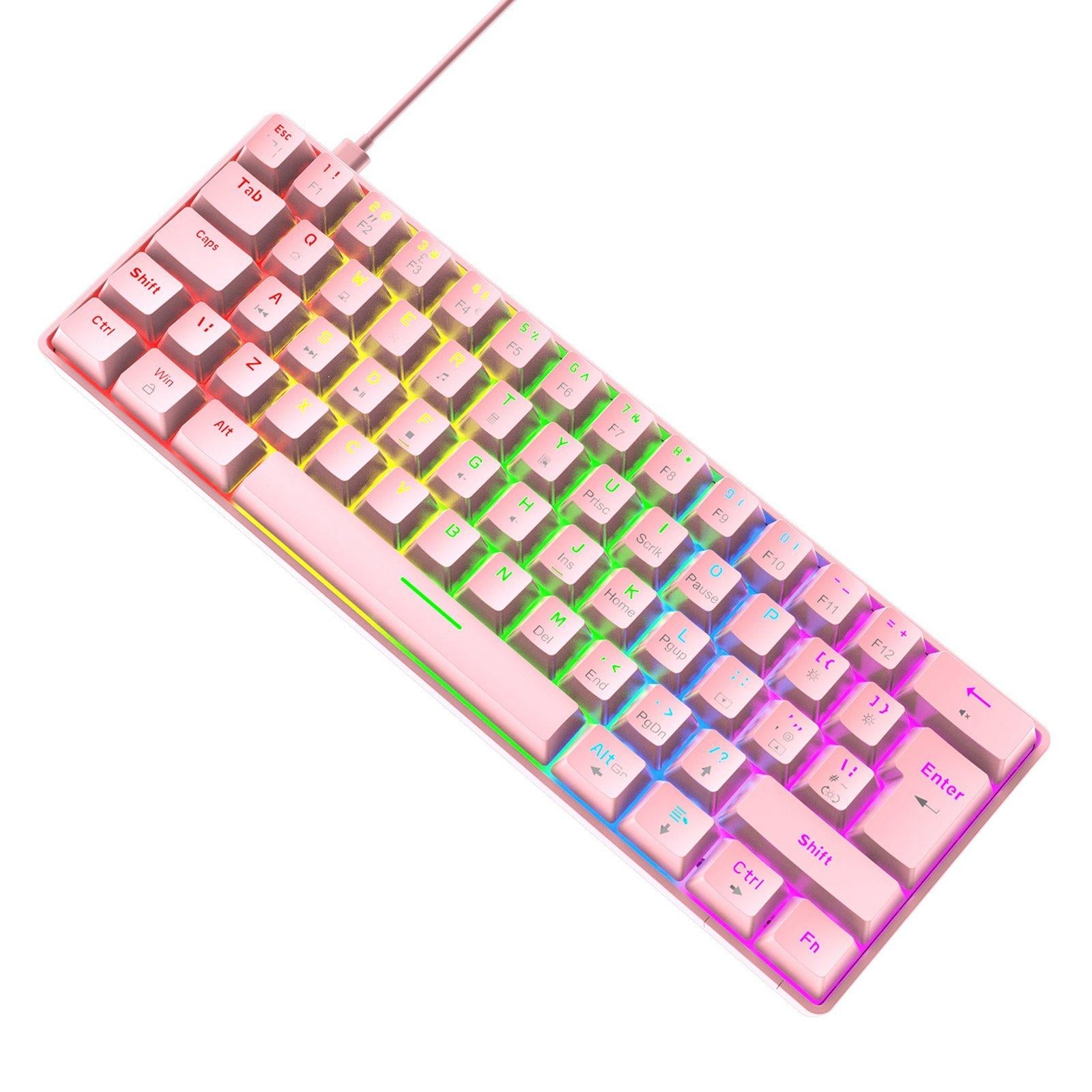 Wired 62Keys Mechanical Gaming Keyboard Backlit for Gaming Typing  pink Blue switch