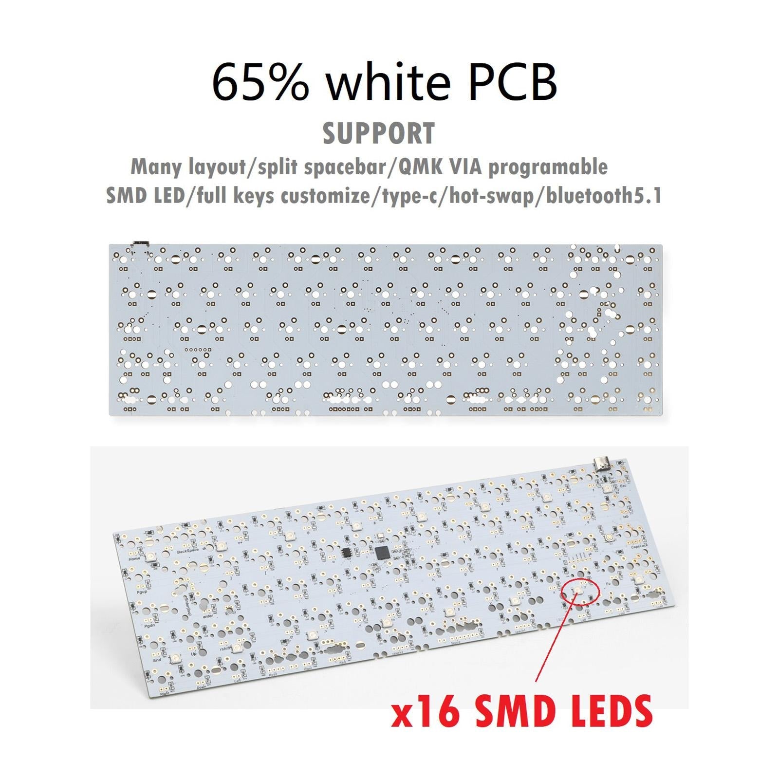 XD68V3.0 65% PCB Circuit Board Type-C Independent Cable Bluetooth5.1 SMD LED