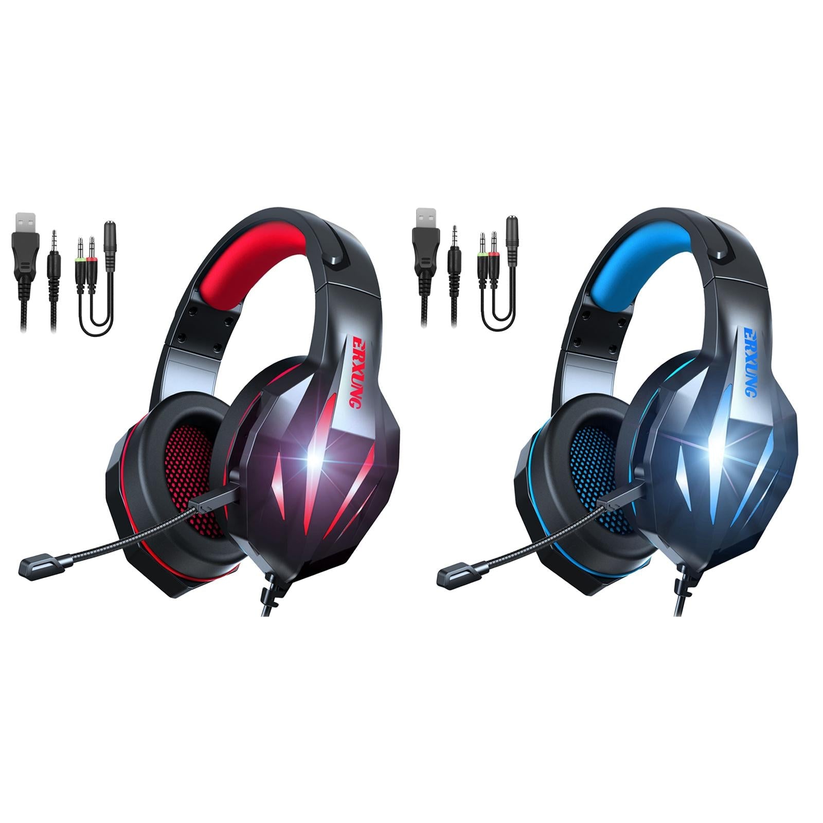 RGB Gaming Headset with Mic 4D Bass 3.5mm Plug for PS4 Gamers Black and Blue