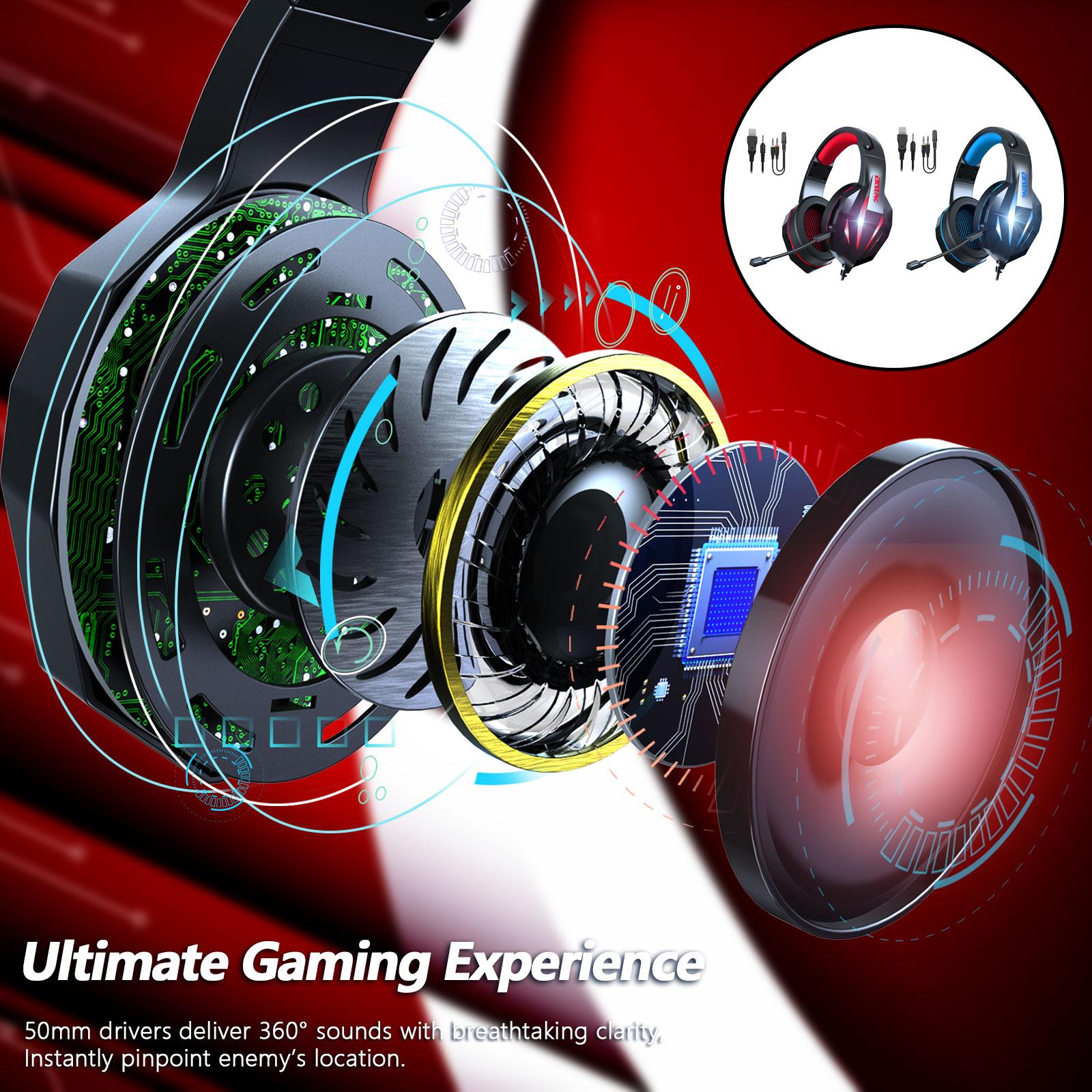 RGB Gaming Headset with Mic 4D Bass 3.5mm Plug for PS4 Gamers Black and Blue