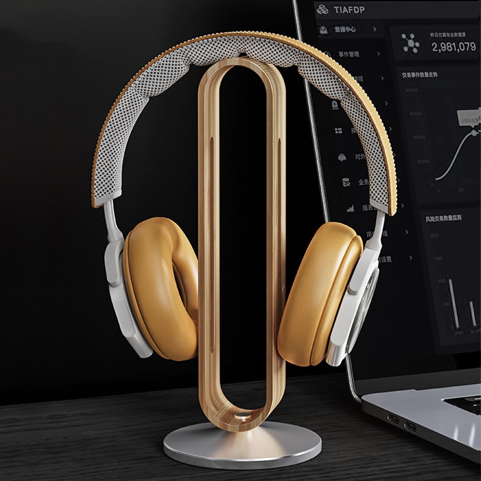 Headphone Stand Natural Wood Display Gifts Mount for Most Headphones Silver