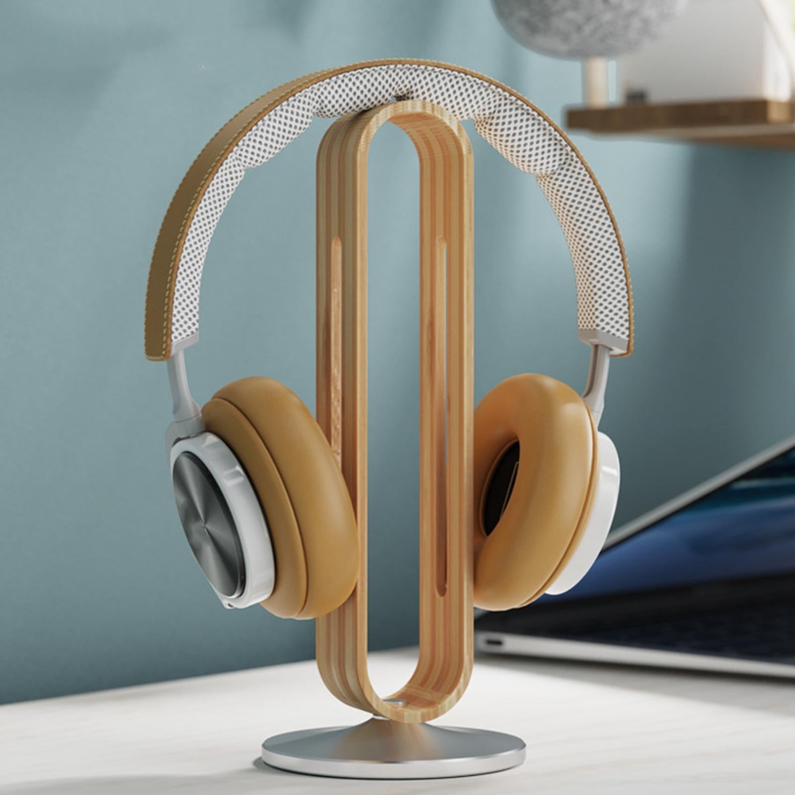 Headphone Stand Natural Wood Display Gifts Mount for Most Headphones Silver