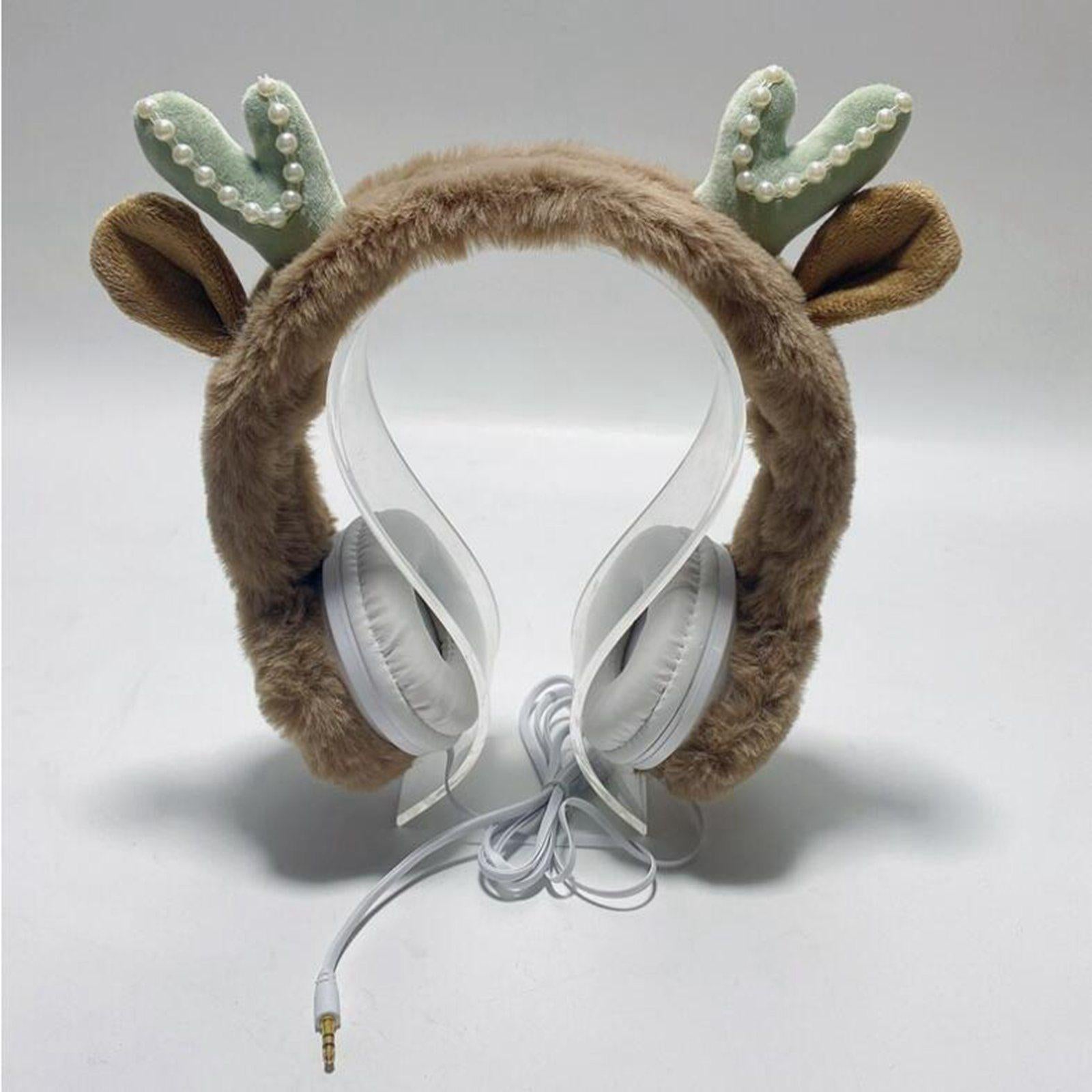 Wired Plush Antlers Headset with Microphone HiFi for Gaming Kid Adult Coffee