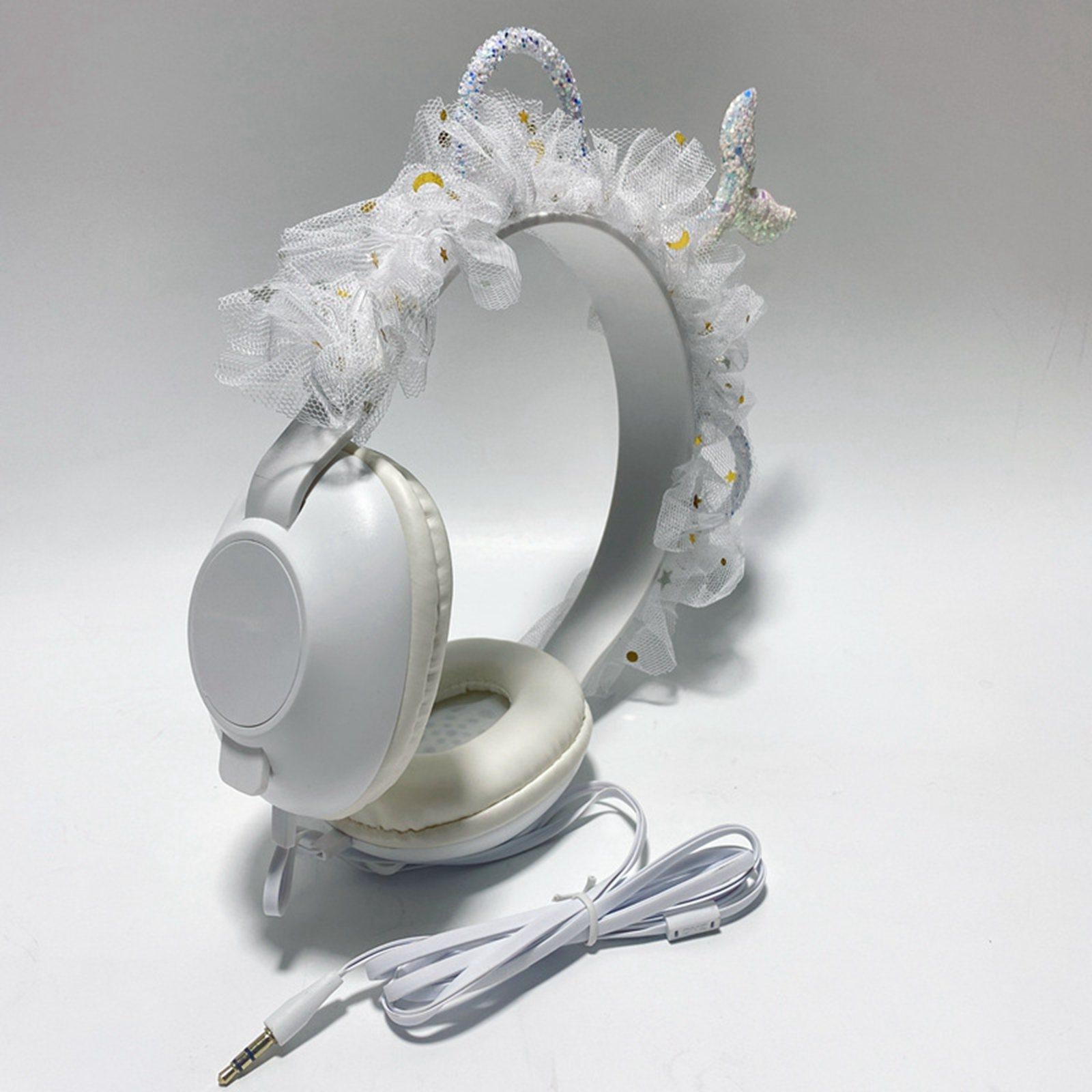 Wired Mermaid Headset HiFi with Mic for Gaming Mobile Phones Kid Adult White