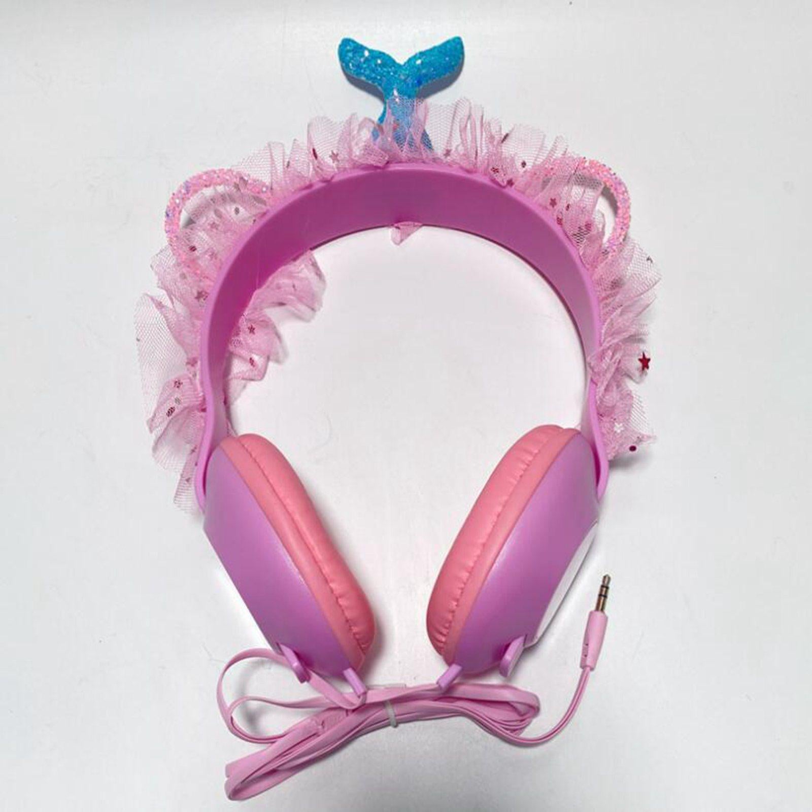 Wired Mermaid Headset HiFi with Mic for Gaming Mobile Phones Kid Adult Pink