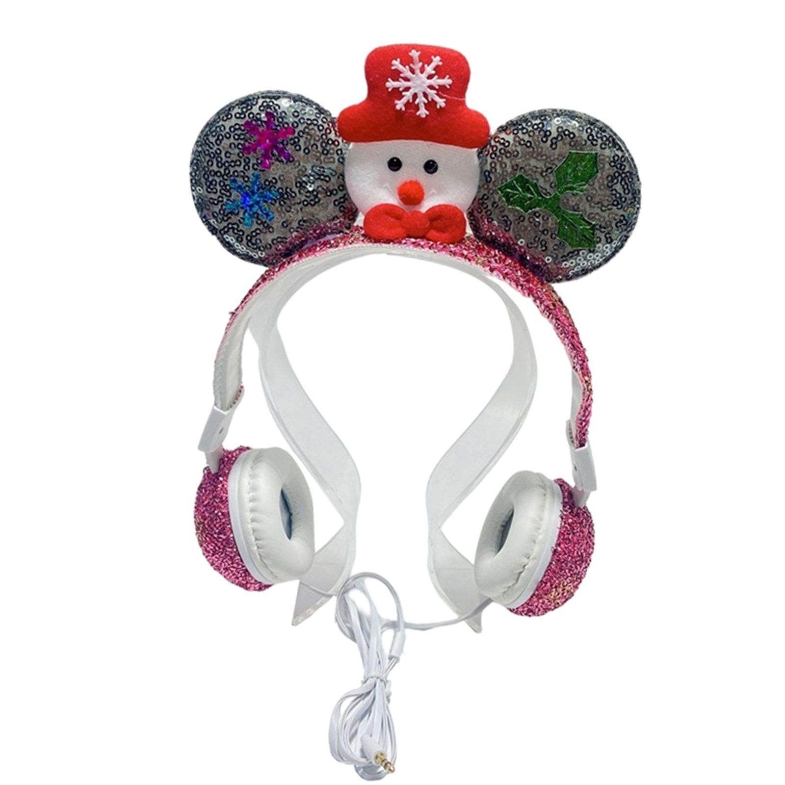 Wired Snowman Headset HiFi with Mic for Gaming Laptops Kids Adults Pink