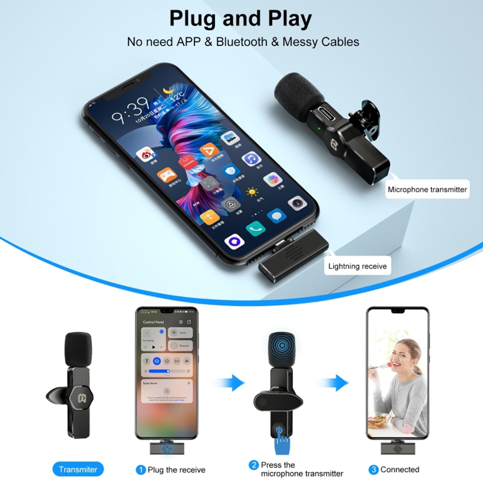 Wireless Lavalier Microphone USB-C for Youtube Facebook Live Stream