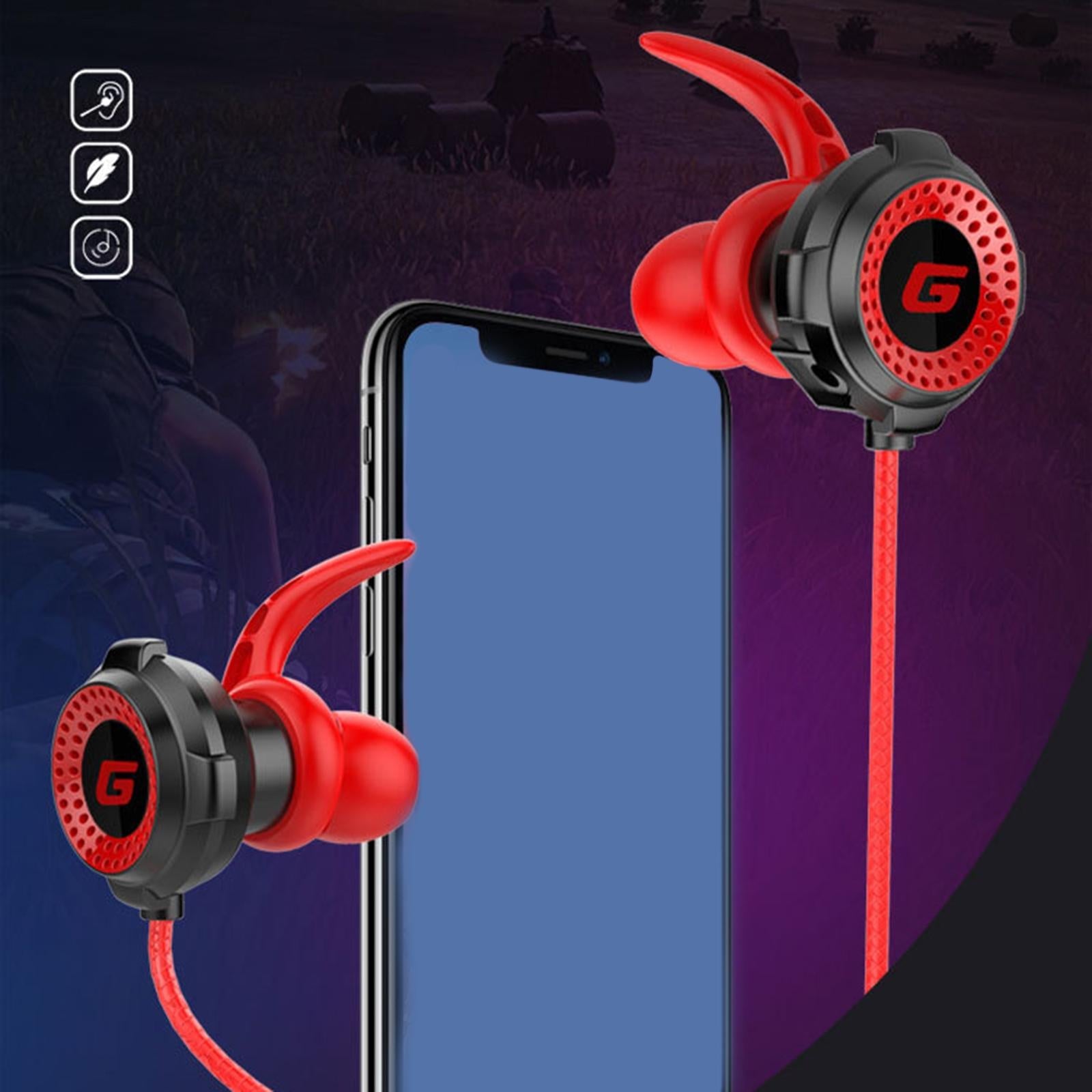 Wired Gaming Headset Headphones in Ear Earbuds with HD Microphone Red Wire