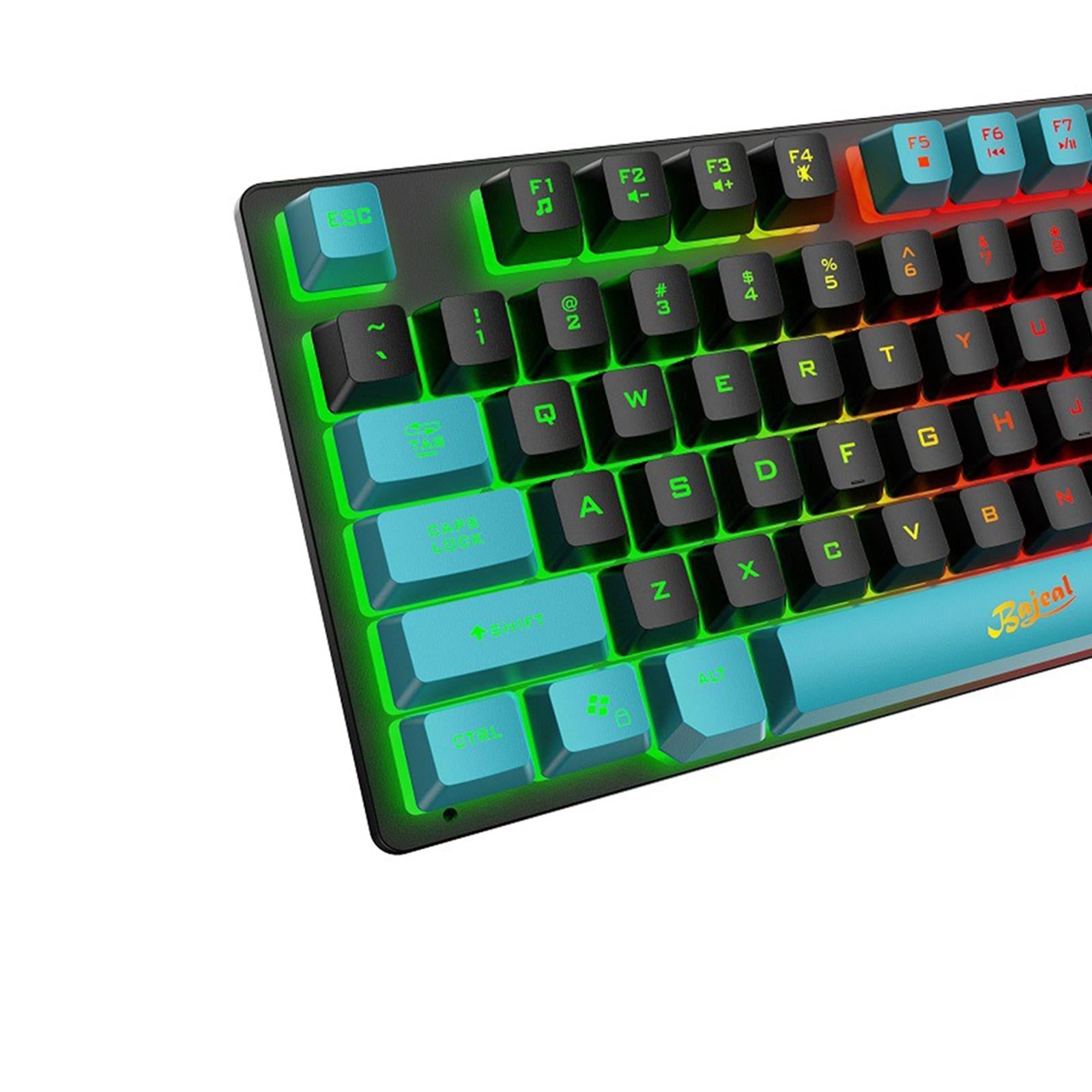 USB Gaming Keyboards 87 Keys Rainbow LED 3 Colors Backlit for PC Black Blue