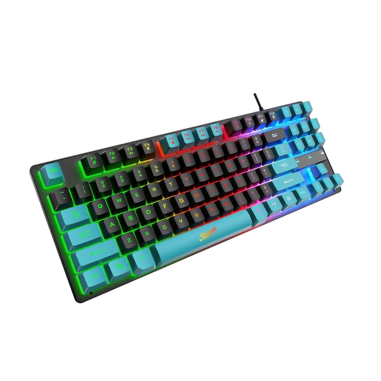 USB Gaming Keyboards 87 Keys Rainbow LED 3 Colors Backlit for PC Black Blue