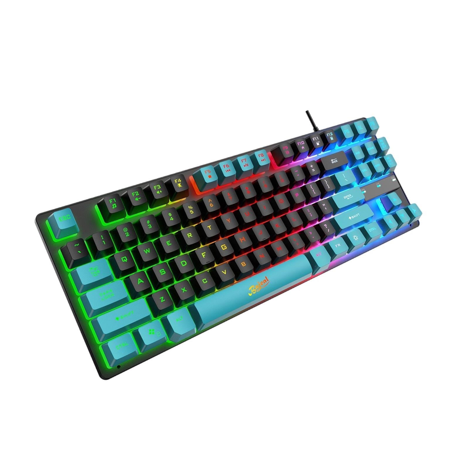 USB Gaming Keyboards 87 Keys Rainbow LED 3 Colors Backlit for PC Black Blue