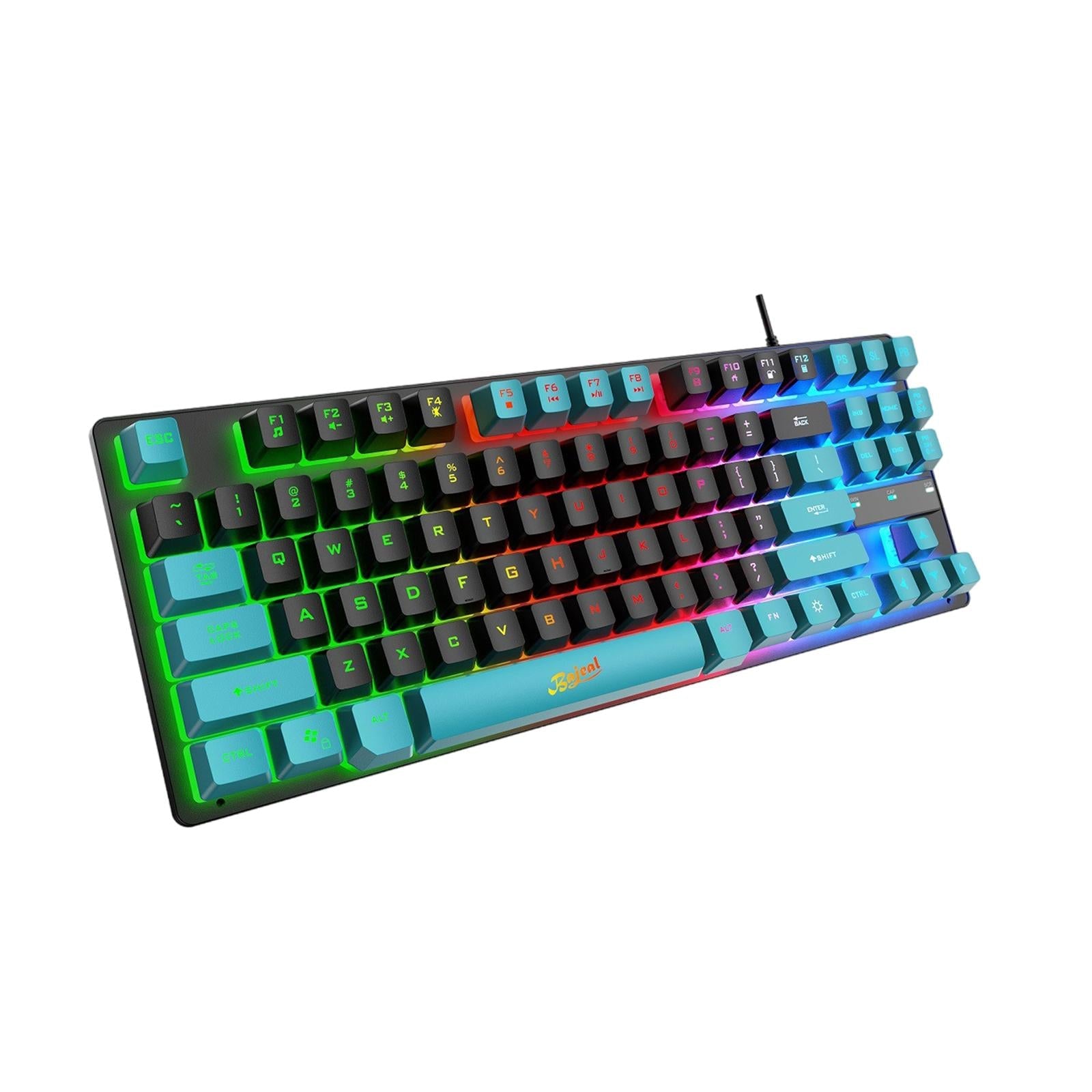 USB Gaming Keyboards 87 Keys Rainbow LED 3 Colors Backlit for PC Black Blue