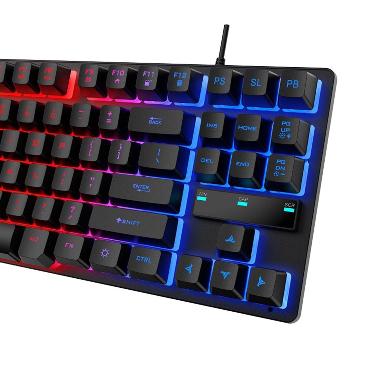 USB Gaming Keyboards 87 Keys Rainbow LED 3 Colors Backlit for PC Black