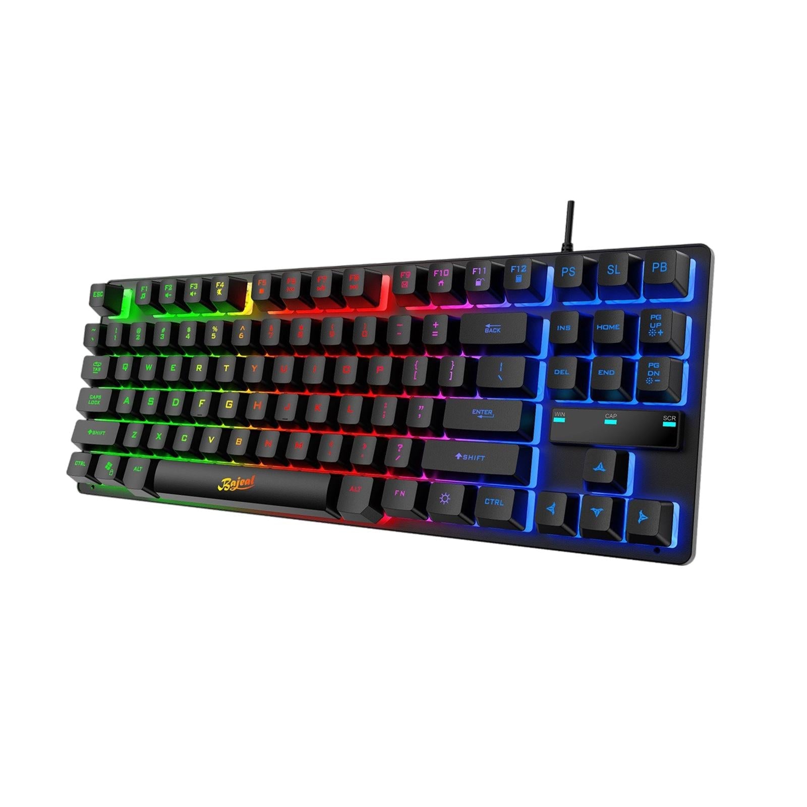 USB Gaming Keyboards 87 Keys Rainbow LED 3 Colors Backlit for PC Black