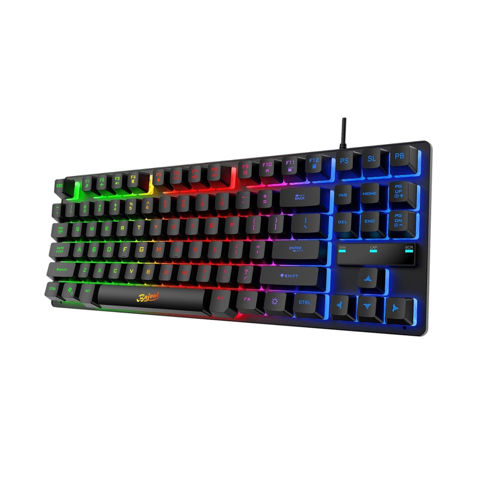 USB Gaming Keyboards 87 Keys Rainbow LED 3 Colors Backlit for PC Black